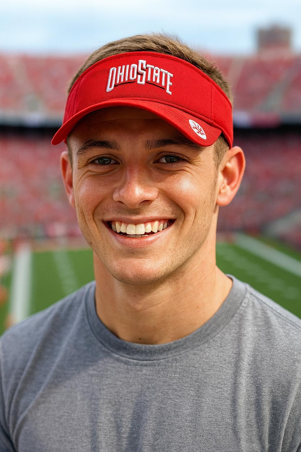 Officially Licensed Ohio State Buckeyes Visor Hat Classic Edition Adjustable Team Logo Embroidered Cap (Red)