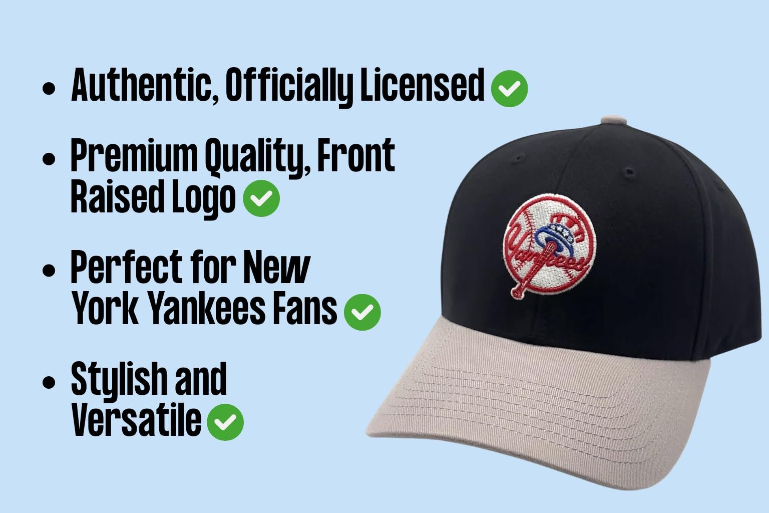Officially Licensed New York Yankees Youth Boys Girls Kids Baseball Hat Classic Edition Adjustable NY Embroidered Team Logo Two-Tone Sports Ball Cap