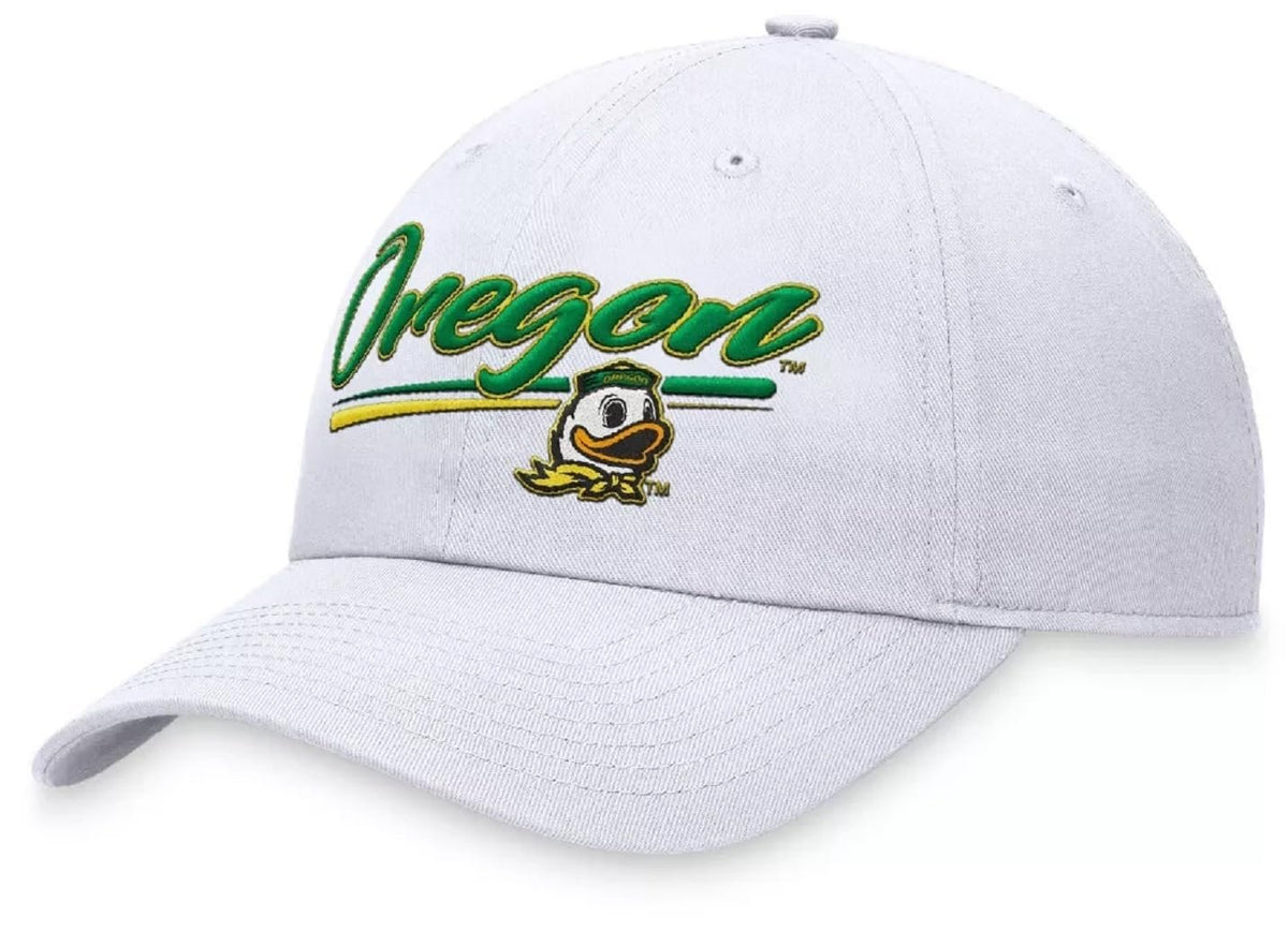 Officially Licensed Oregon University Hat Classic Relaxed Fit White/Green Adjustable Embroidered Team Logo Cap