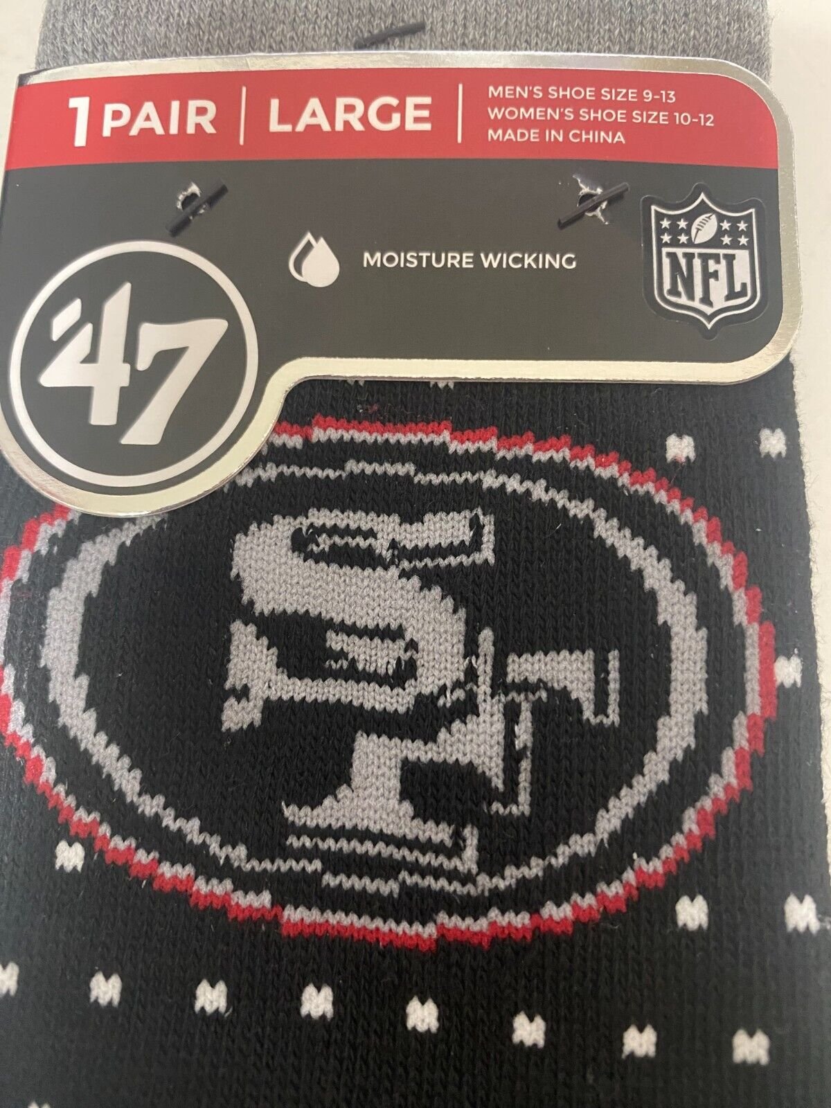 SAN FRANCISCO 49ERS CREW SOCKS LARGE UNISEX AUTHENTIC NFL FOOTBALL TEAM NEW