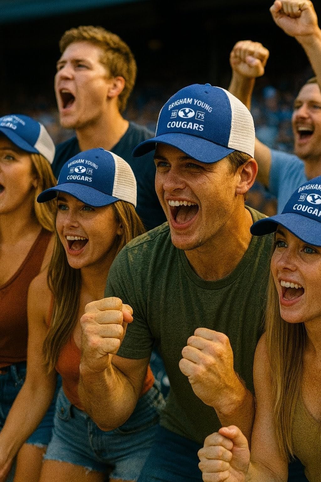 Officially Licensed BYU Cougars Classic Edition Mesh Trucker Hat White/Blue Adjustable Primary Team Logo Embroidered Structured Snapback Baseball Sports Cap