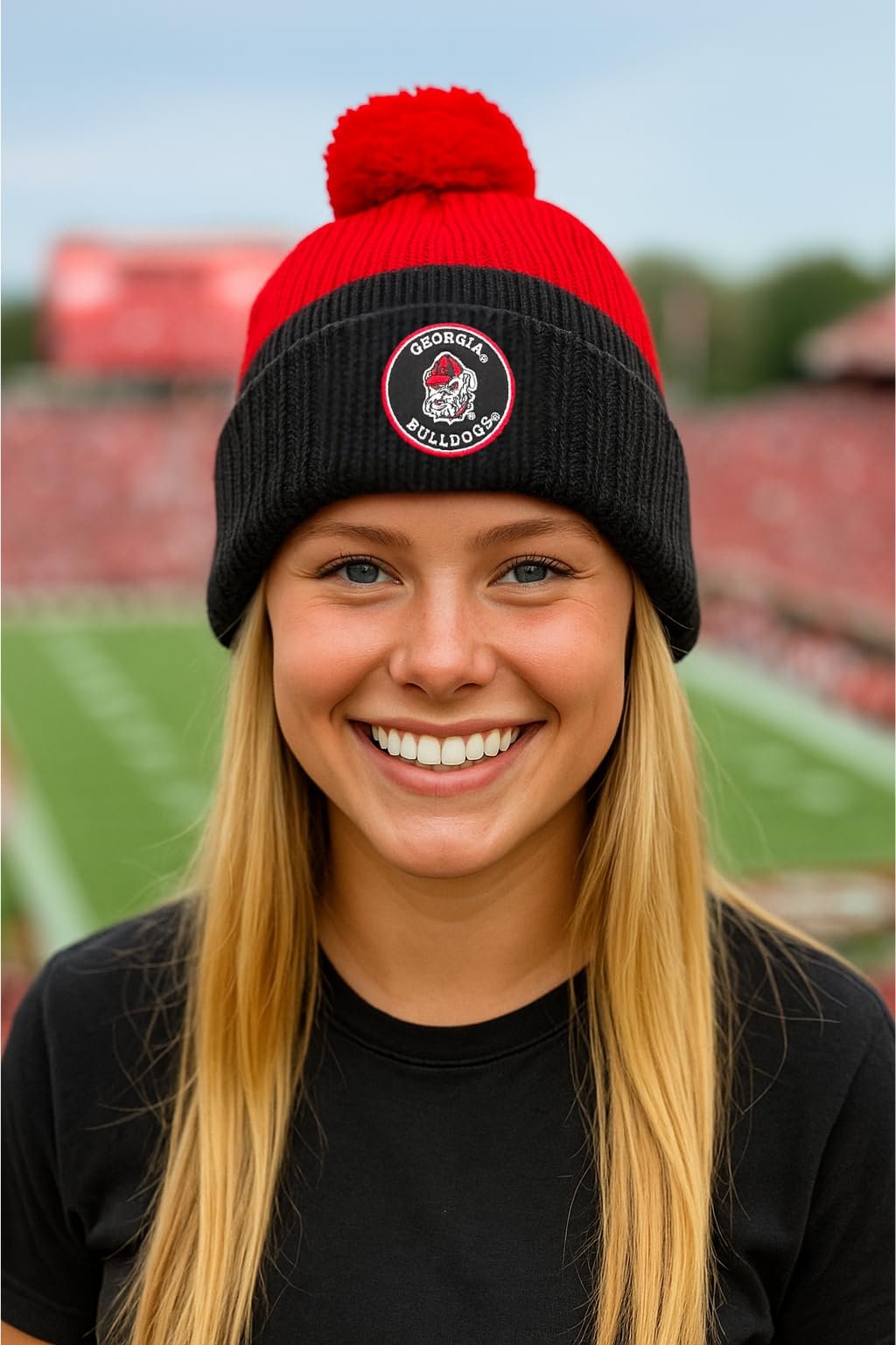 Officially Licensed Georgia Bulldogs Cuffed Knit Pom Beanie Hat Classic Edition Bulldogs Team Logo Winter Cap