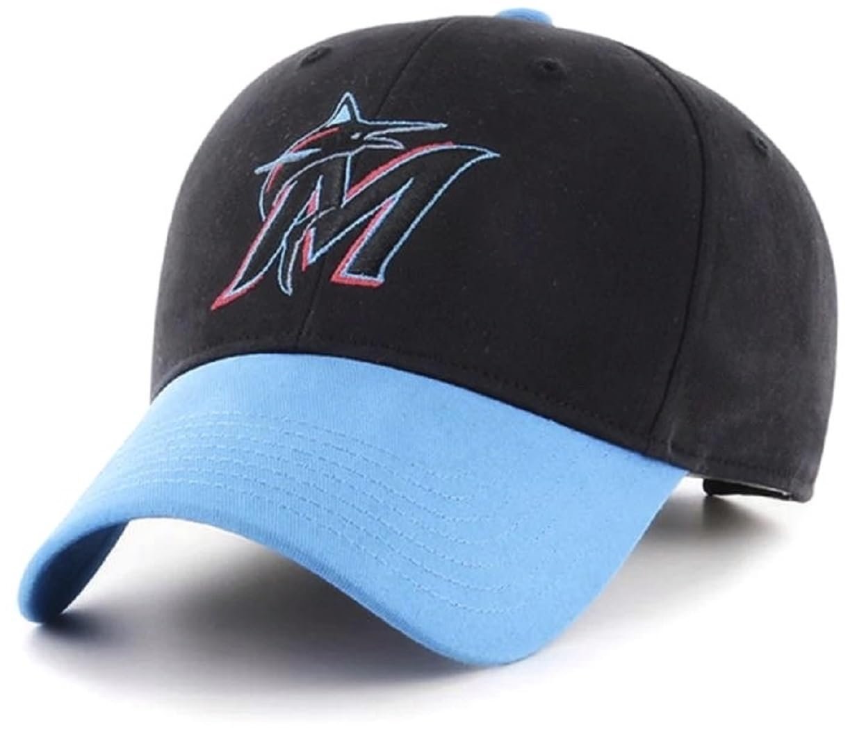 Officially Licensed Miami Baseball Two-Tone MVP Hat Classic Team Logo Black/Teal Embroidered Cap Multicolor