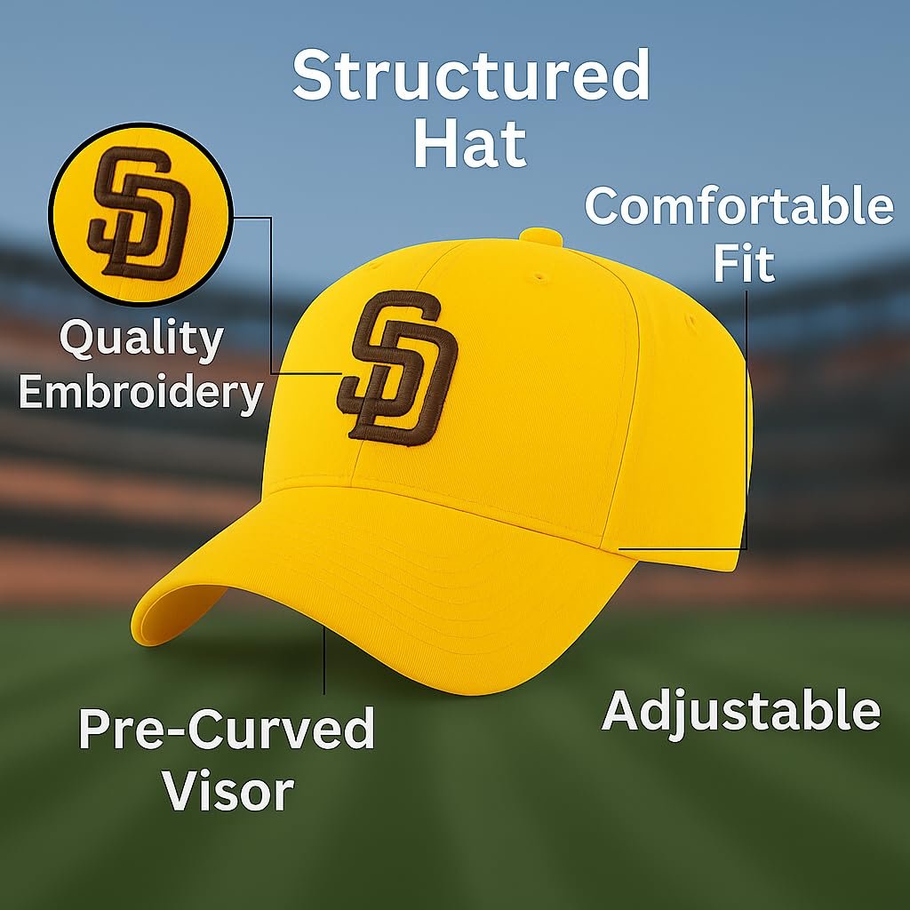 Officially Licensed San Diego Youth Boys Girls Baseball Hat Classic Yellow MVP Adjustable Embroidered Team Logo Kids Cap