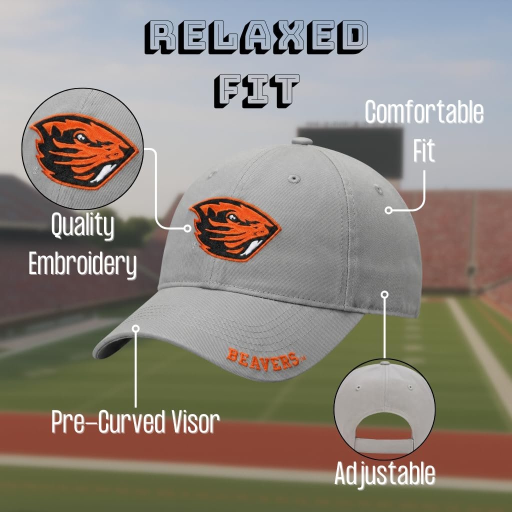 Officially Licensed Oregon State Beavers Hat Classic Relaxed Fit Adjustable Embroidered Team Logo Gray Cap Multicolor