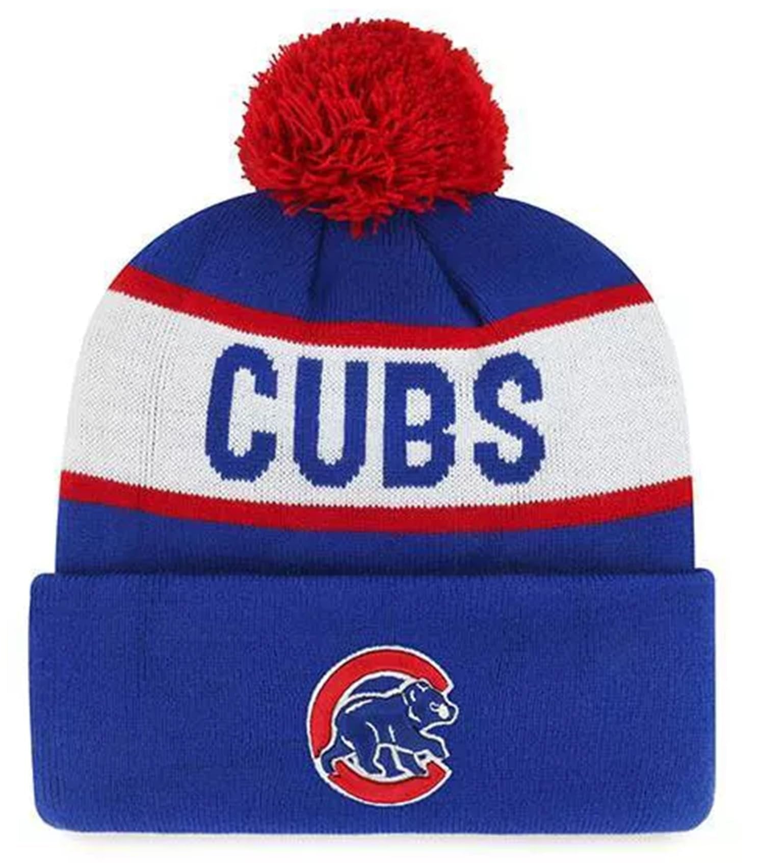 Officially Licensed Chicago Cubs Baseball Cuffed Knit Pom Beanie Hat Classic Edition Cubs Embroidered Team Logo Royal Blue Winter Sports Cap