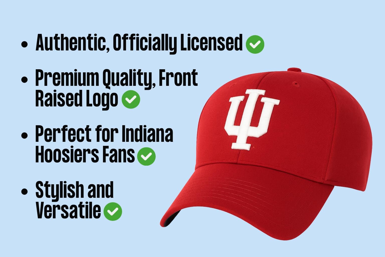 Officially Licensed University Indiana Hoosiers Relaxed Fit Clean Up Baseball Cap, Crimson Red with White Embroidered Logo, Unisex Adjustable Hat