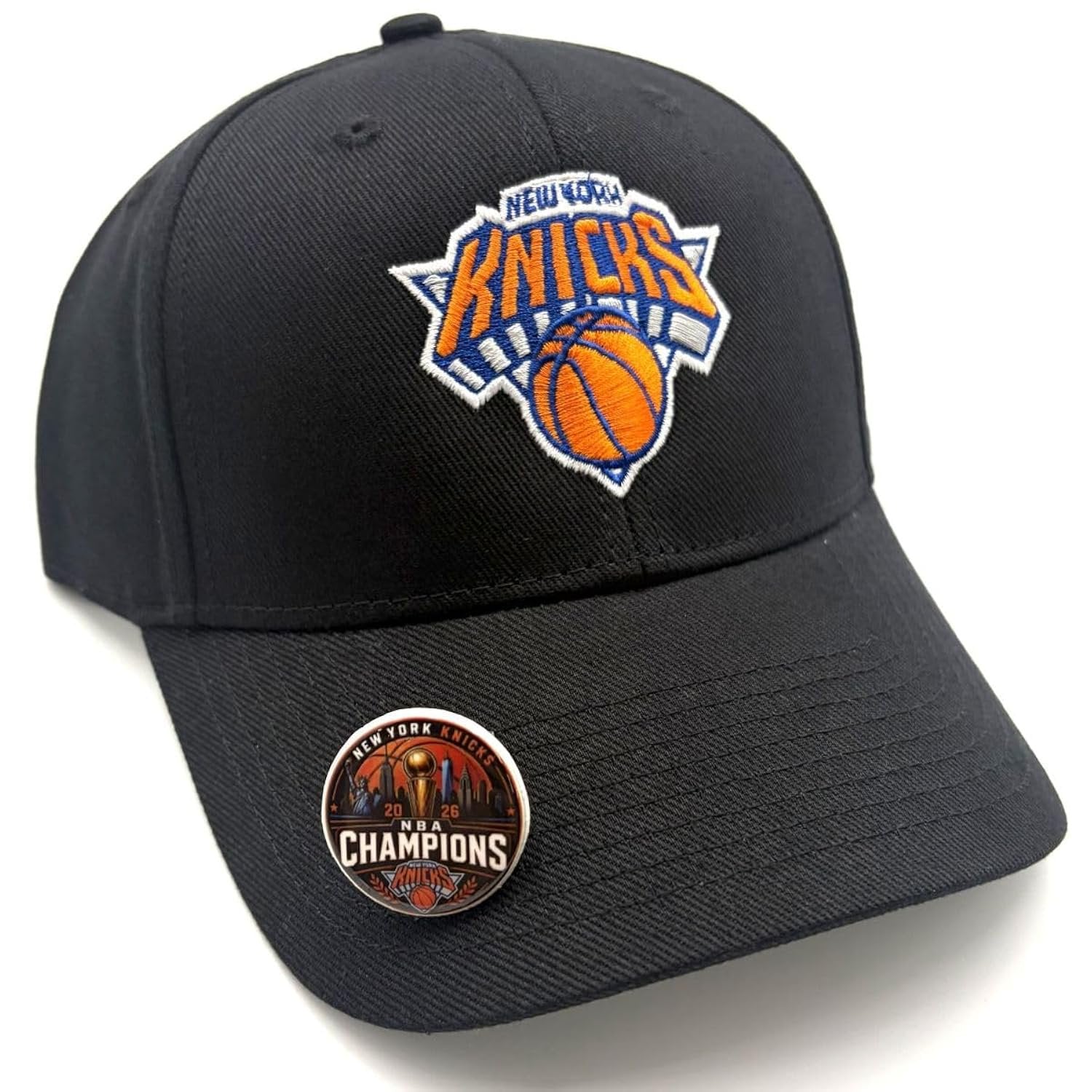 Officially Licensed New York Knicks Championship Black MVP Hat, Adjustable Embroidered Structured Sports Cap