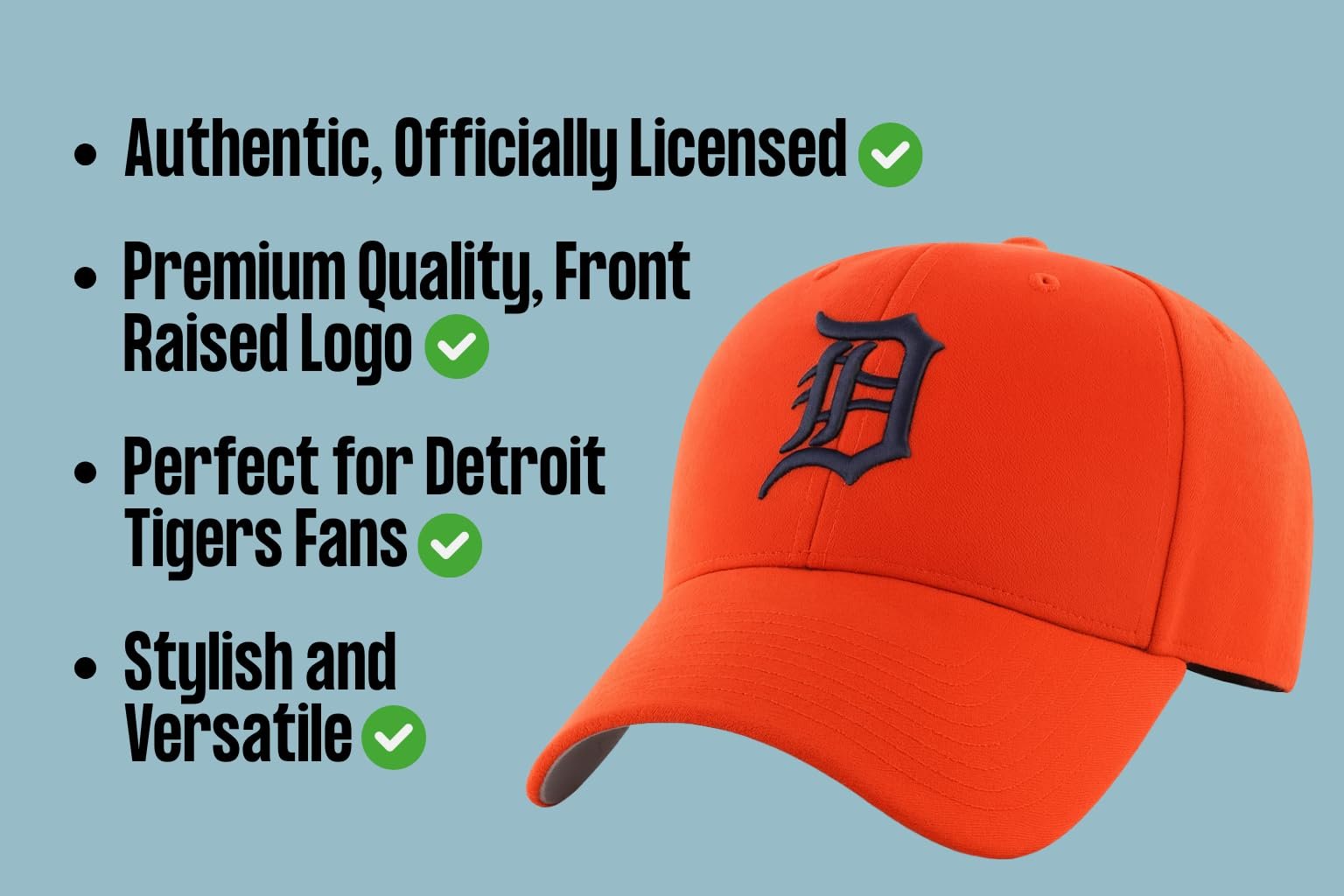 Officially Licensed Detroit Tigers Youth Boys Girls Baseball Hat Classic MVP Orange/Blue Adjustable Embroidered Team Logo Kids Sports Cap