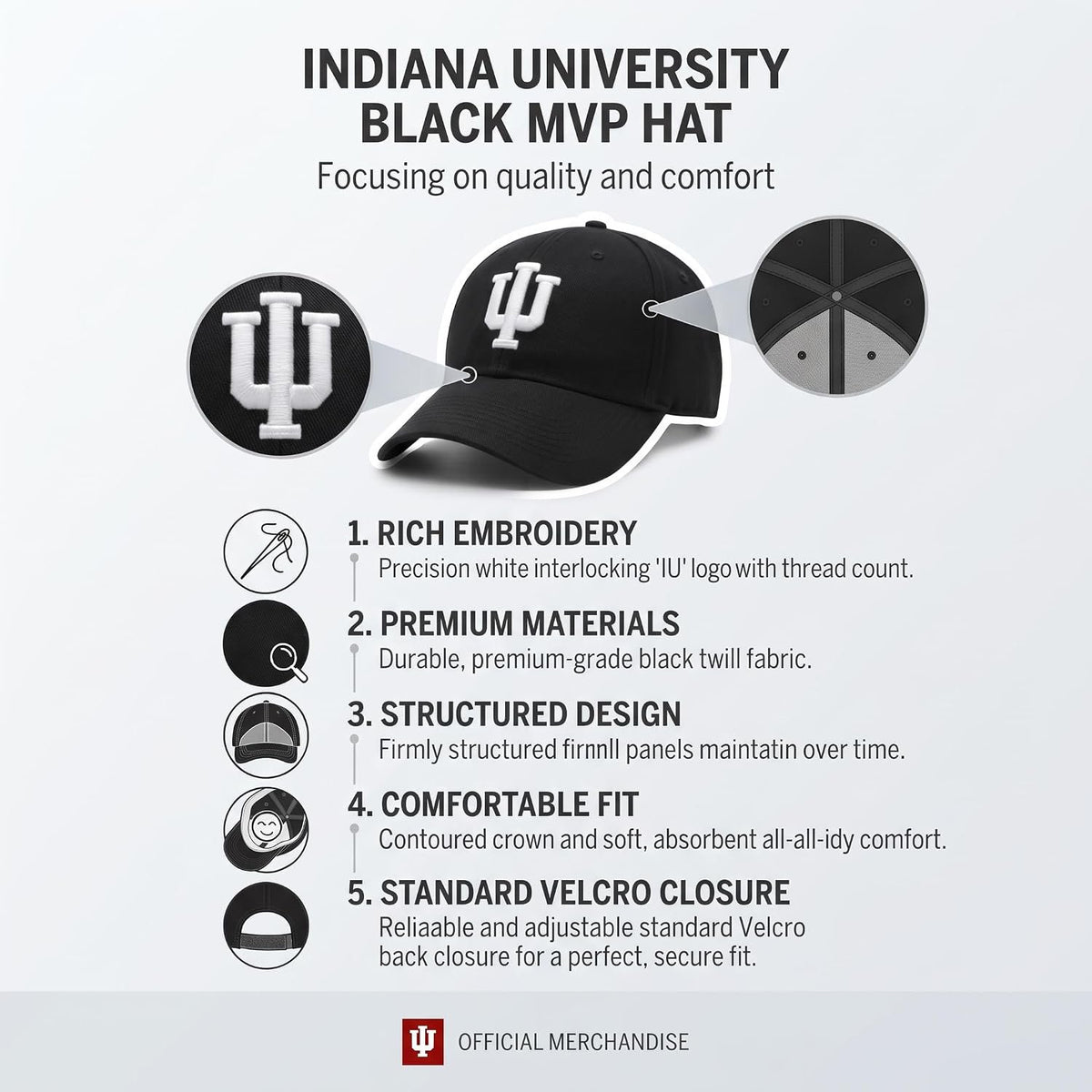 Indiana University Hoosiers Black MVP Hat with Striking White IU Logo