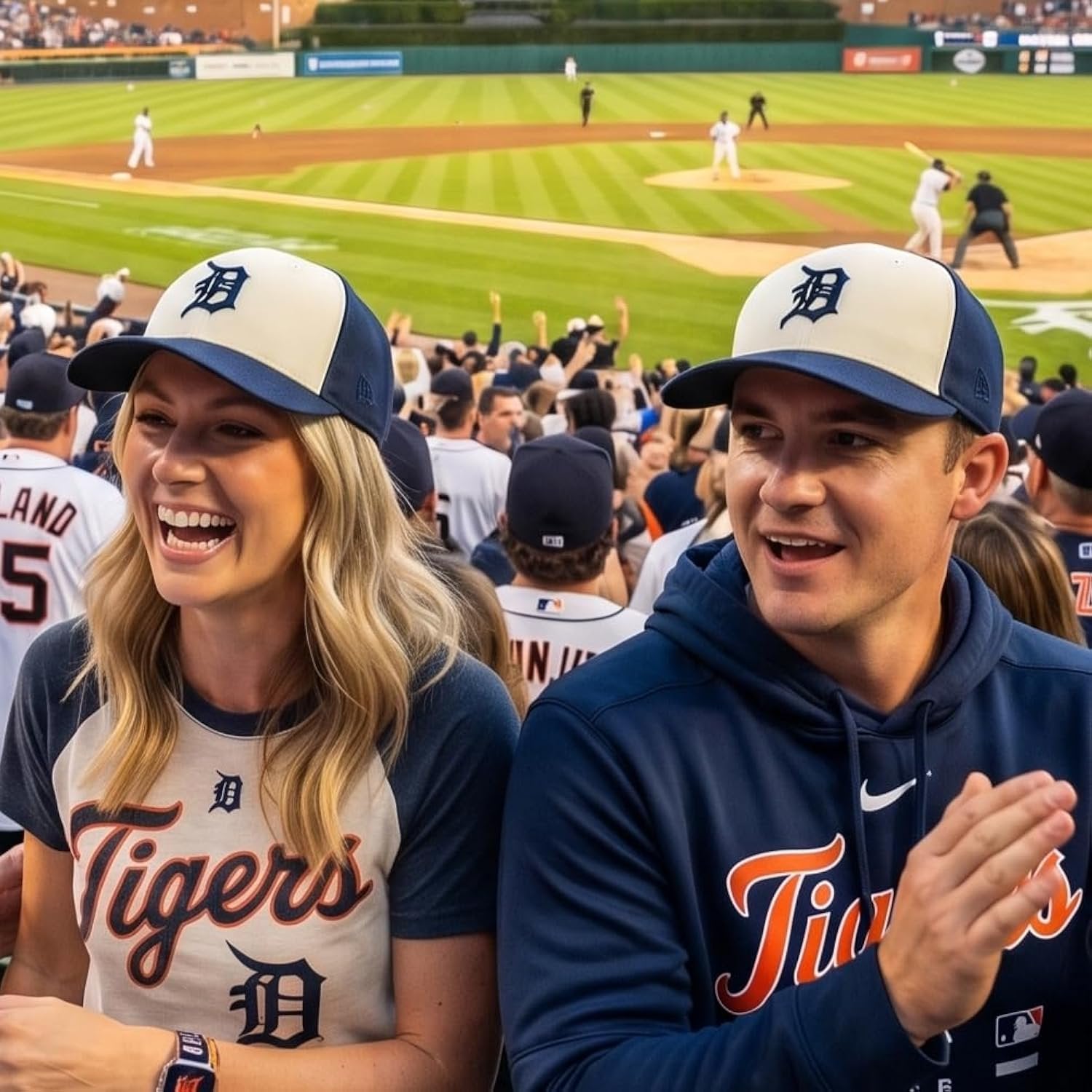 Detroit Tigers Hat Two-Tone Navy Blue/White Baseball Adjustable Embroidered Sports Cap