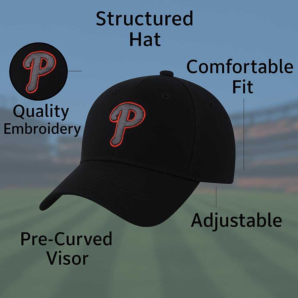 Officially Licensed Philadelphia Youth Boys Girls Baseball Hat Classic Edition Kids MVP Adjustable Team Logo Embroidered Black Cap
