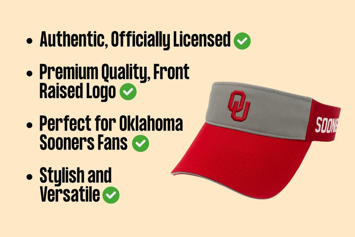 Officially Licensed Oklahoma University Visor Hat Adjustable Team Logo Classic Cap (Crimson)