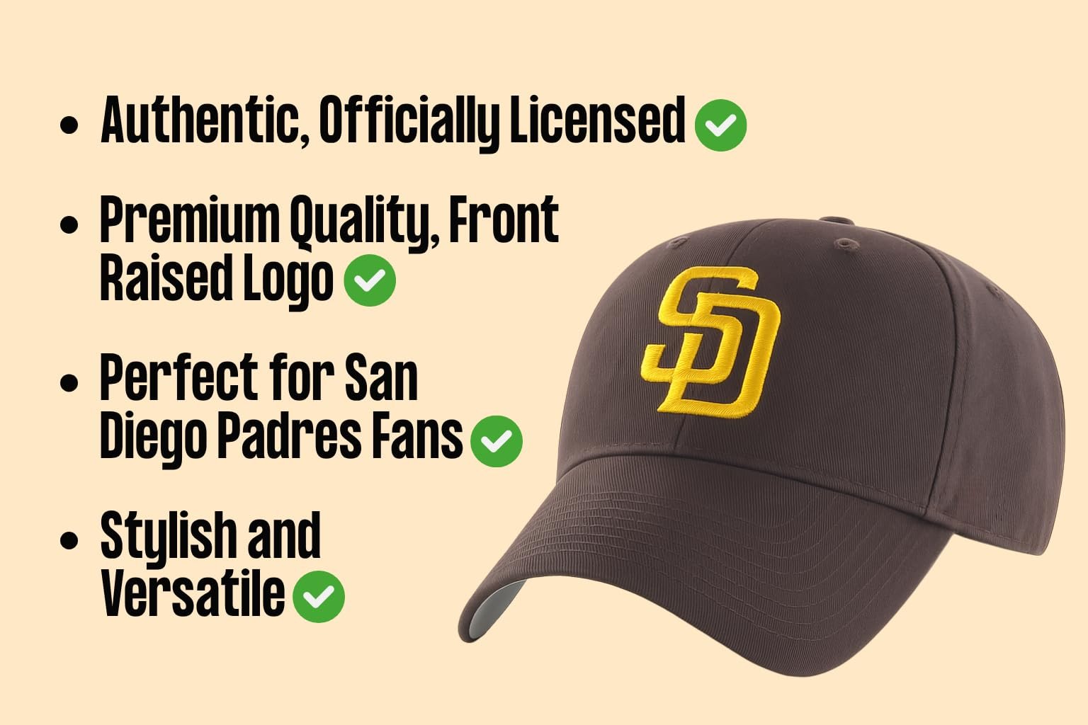 Officially Licensed San Diego Padres MLB Youth Boys Girls Brown Hat Embroidered Yellow SD Logo Adjustable