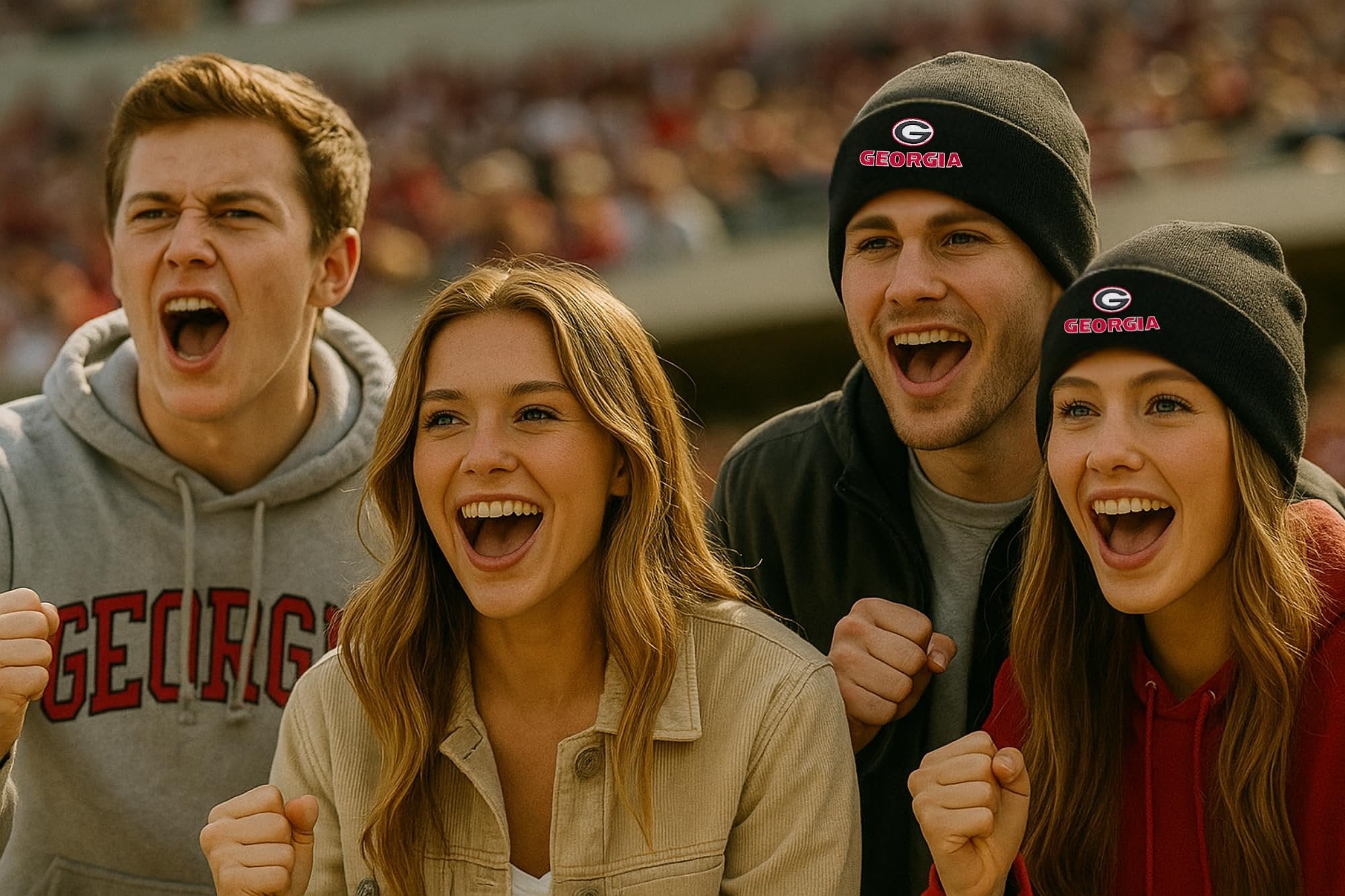 Officially Licensed Georgia Bulldogs Cuffed Knit Black/White Beanie Hat Classic Edition Bulldogs Embroidered Primary Team Logo Winter Red Sports Cap