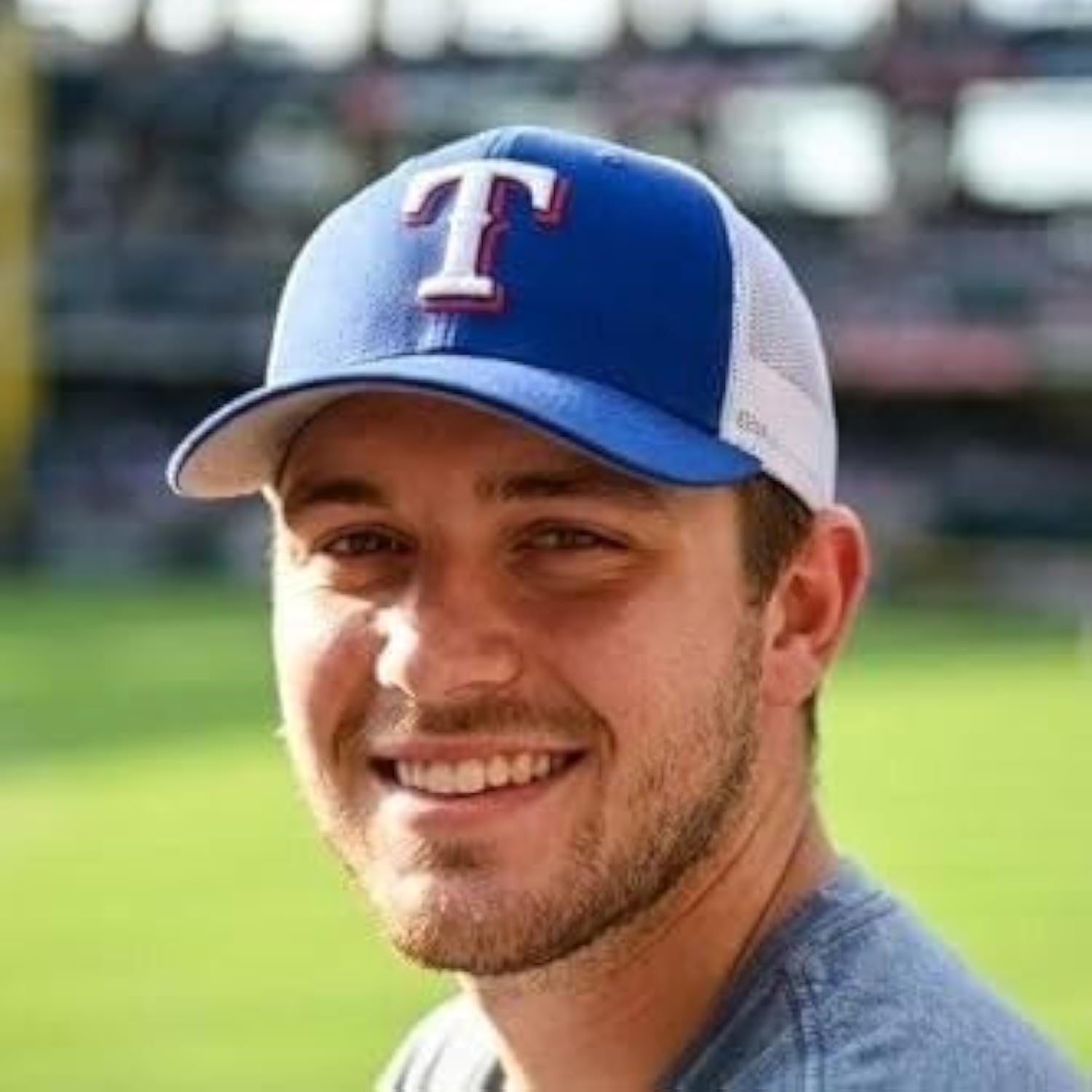 Texas Rangers Two-Tone Blue/White Mesh Trucker Hat Adjustable Embroidered Structured Sports Cap