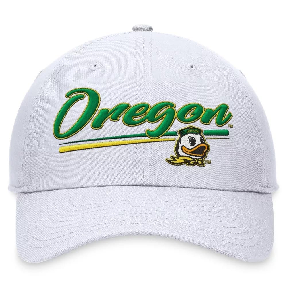 Officially Licensed Oregon University Hat Classic Relaxed Fit White/Green Adjustable Embroidered Team Logo Cap