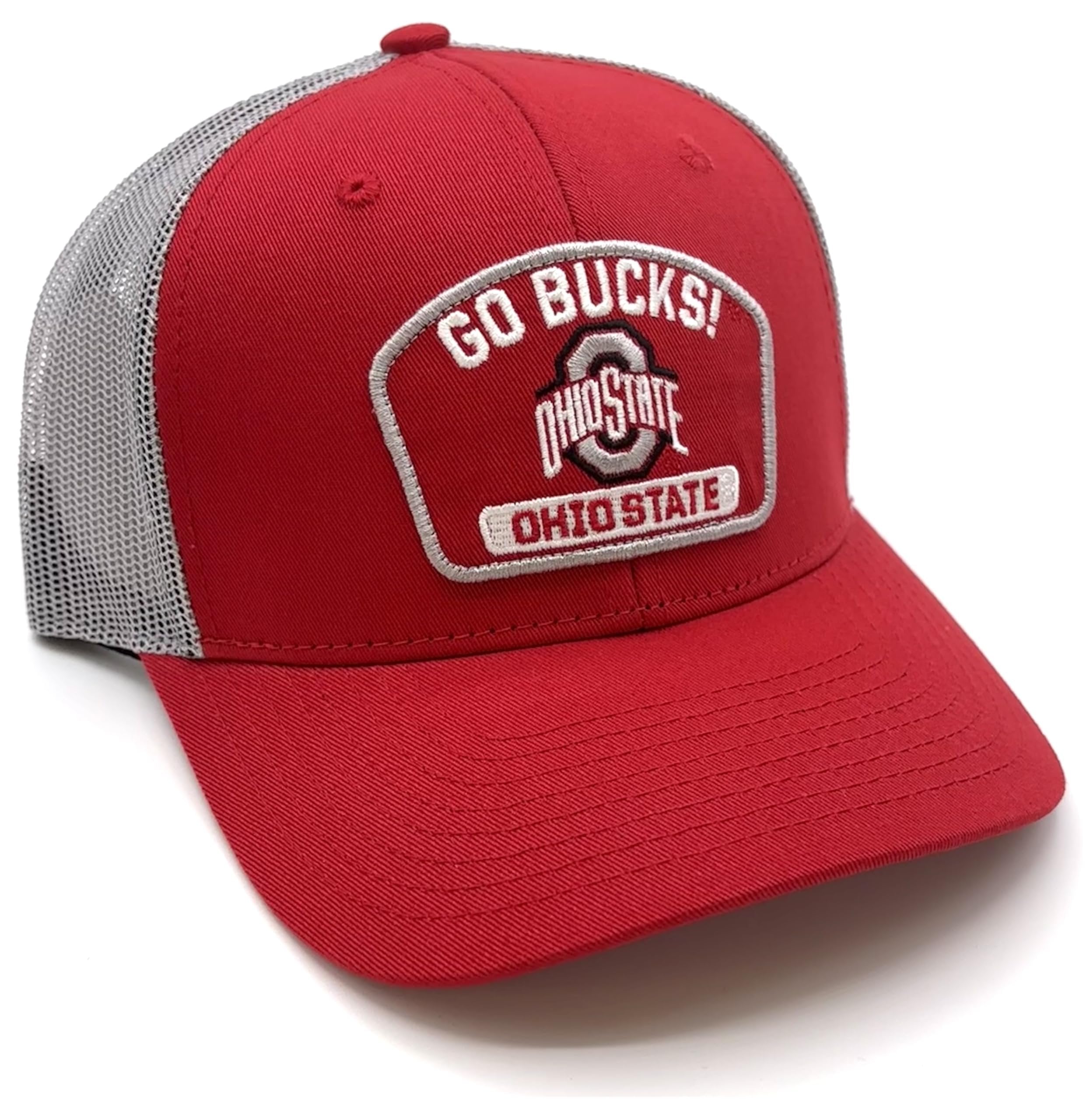 Officially Licensed Ohio State Red/Gray Mesh Trucker MVP Sports Hat Classic Buckeyes Embroidered Team Logo Adjustable Structured Snapback Sports Cap