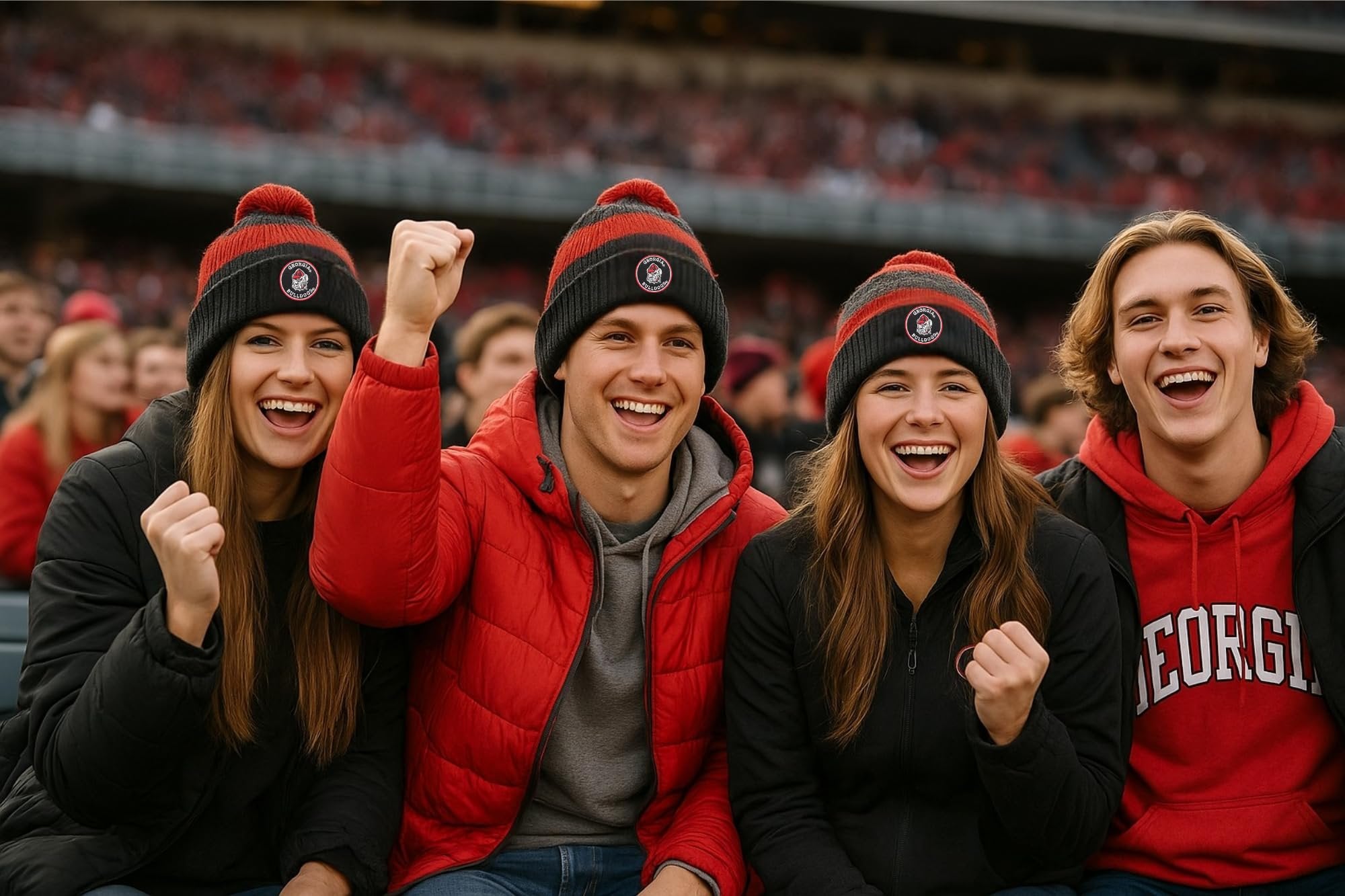 Officially Licensed Georgia Bulldogs Cuffed Knit Pom Beanie Hat Classic Edition Bulldogs Team Logo Winter Cap