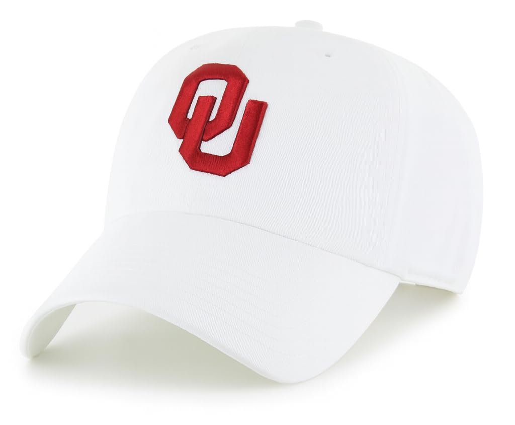 Officially Licensed Oklahoma University Sooners White/Crimson Clean Up Hat Classic Relaxed Fit Adjustable Embroidered Team Logo Sports Cap