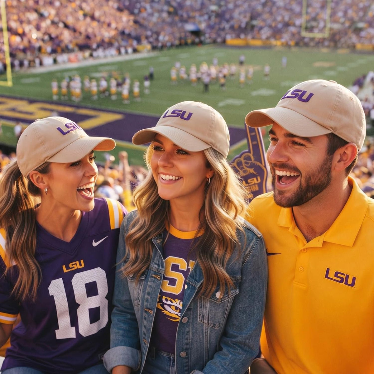 LSU Tigers Relaxed Fit Beige Hat with Purple Logo, Adjustable Unisex Cap