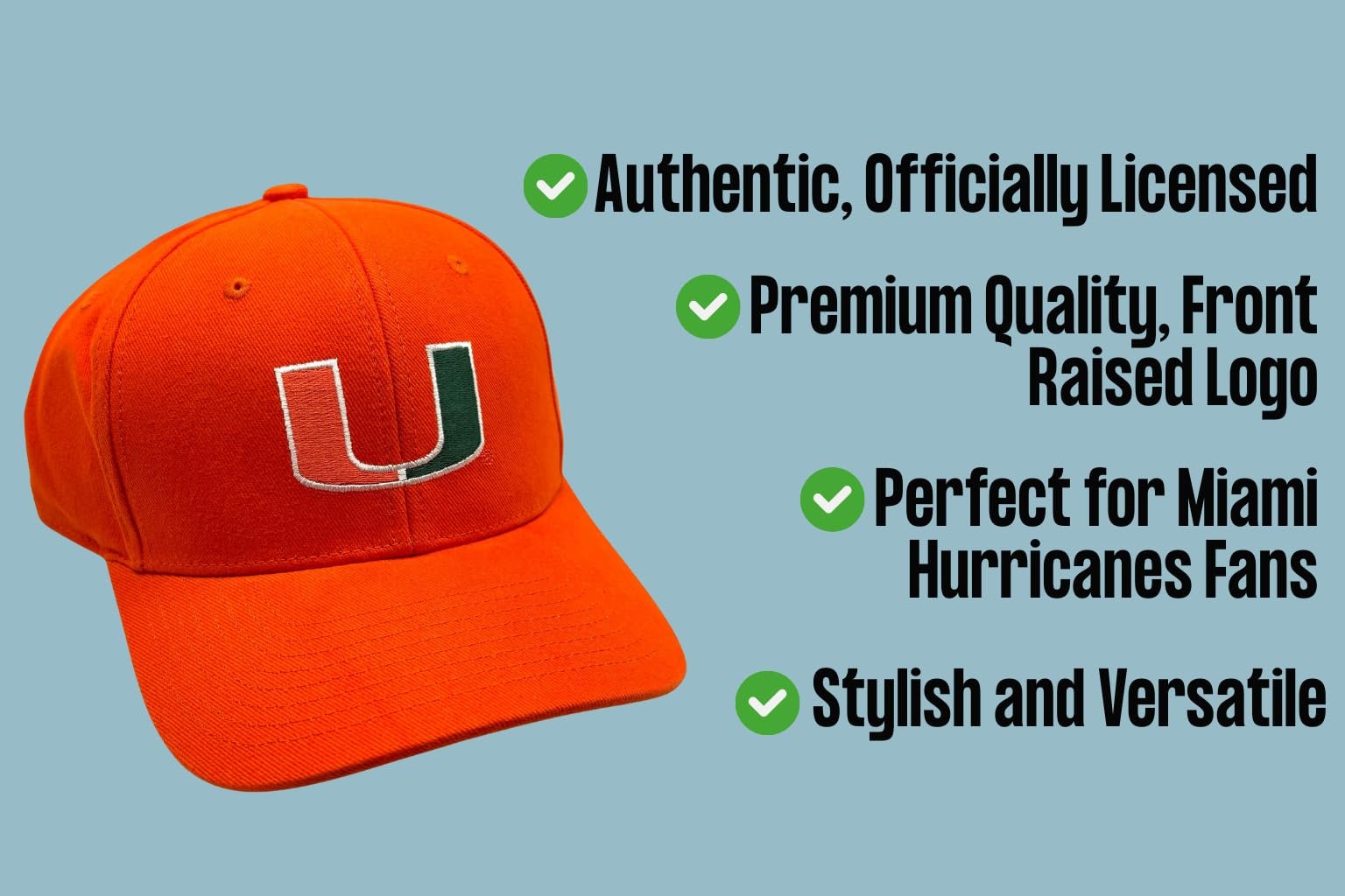 Officially Licensed University of Miami Hurricanes Orange MVP Hat Classic Team Logo Adjustable Embroidered Structured Baseball Sports Cap