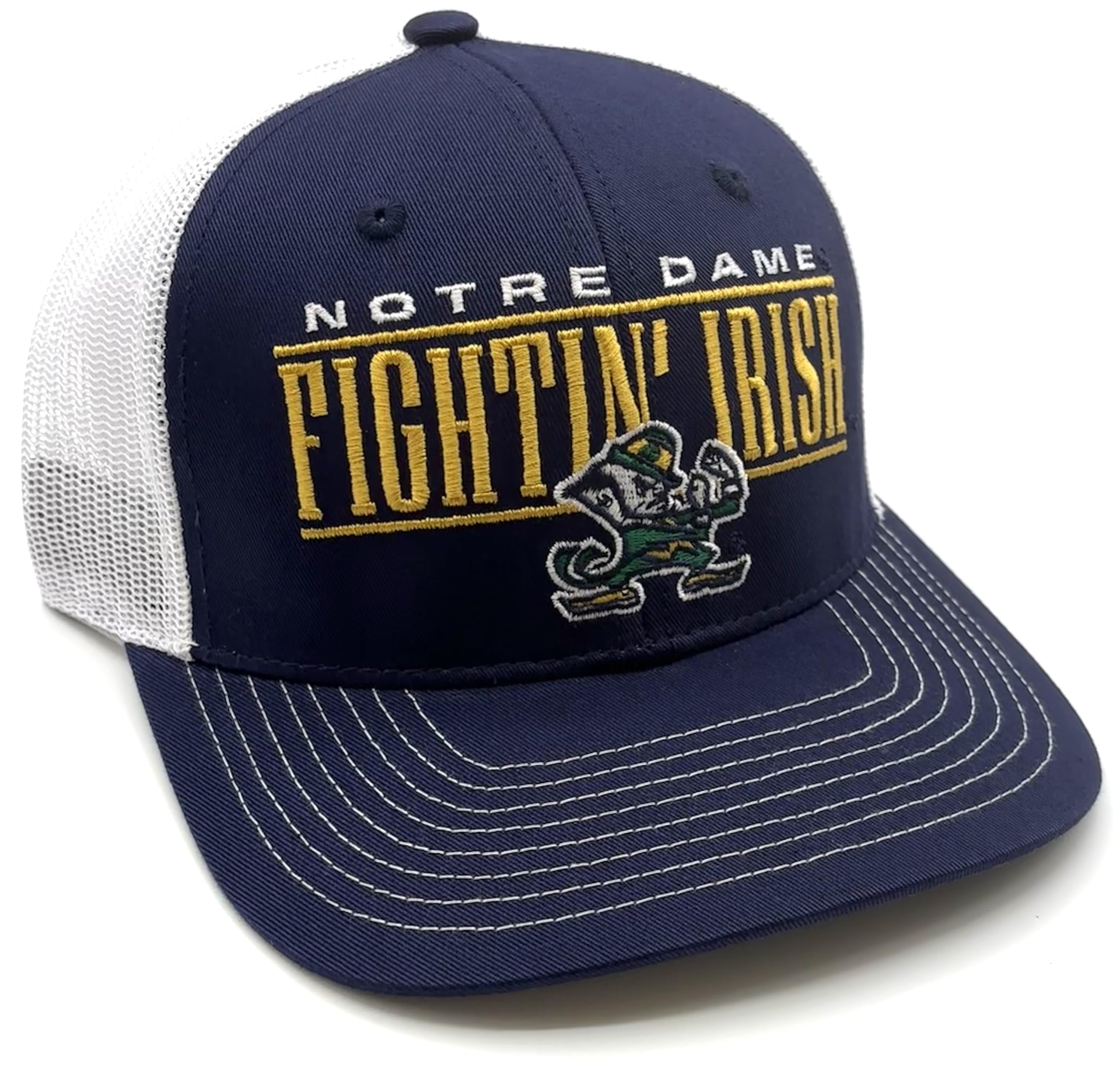 Officially Licensed Notre Dame Navy/White Classic Mesh Trucker Snapback Hat MVP Adjustable University Team Logo Embroidered Structured Baseball Cap