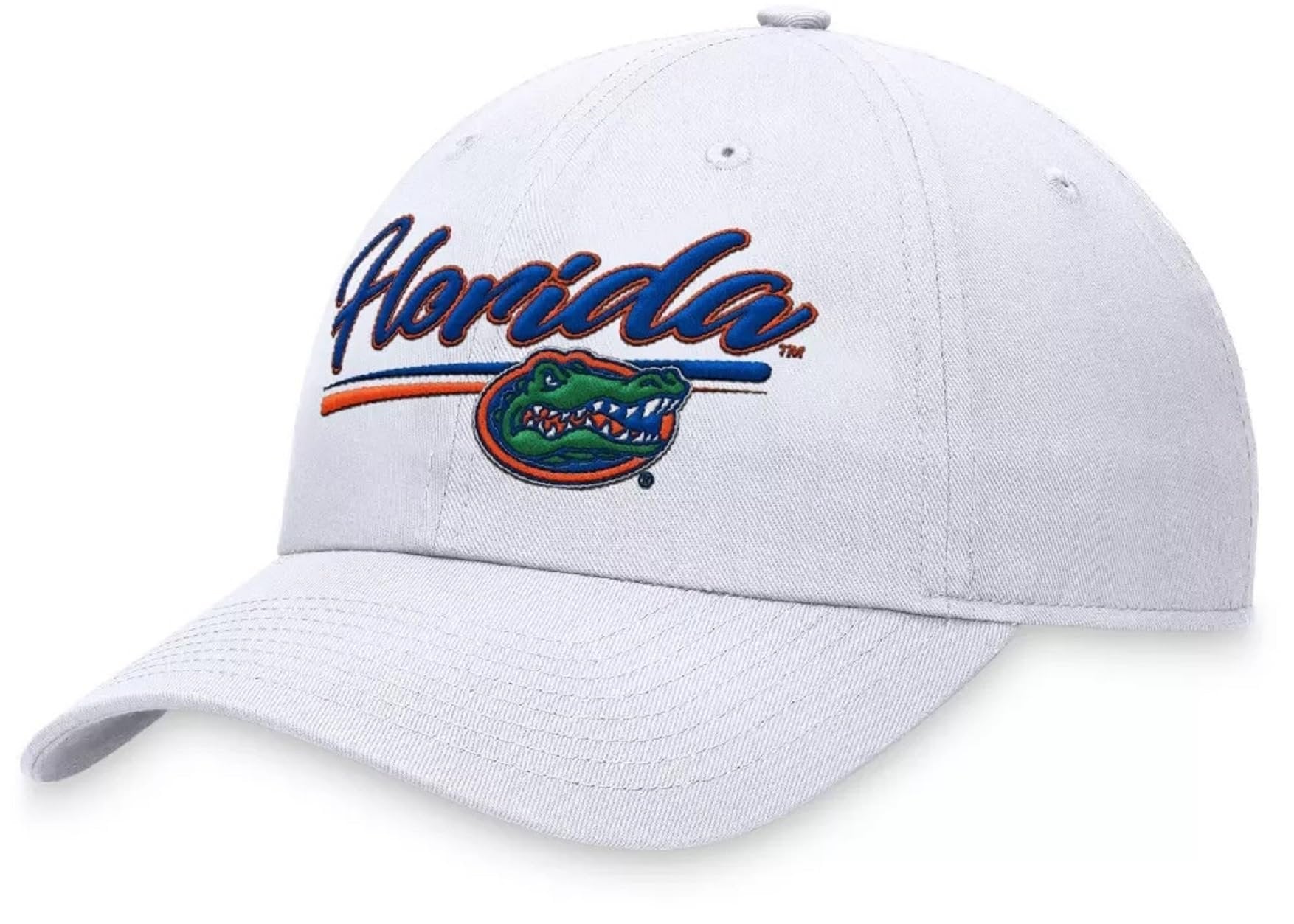 Officially Licensed University Florida Hat Classic Relaxed Fit White/Blue Embroidered Gators Team Logo Cap