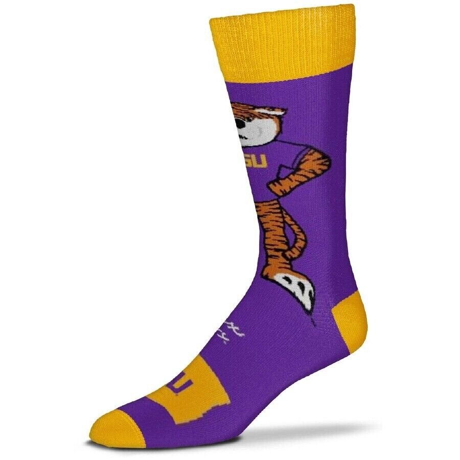 For Bare Feet LSU Louisiana State Tigers Crew OSFM Socks Mascot NCAA College Football Team New