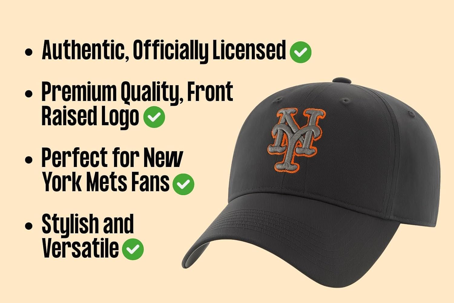 Officially Licensed NY Mets Youth Black MVP Hat Adjustable Embroidered Sports Cap for Boys and Girls