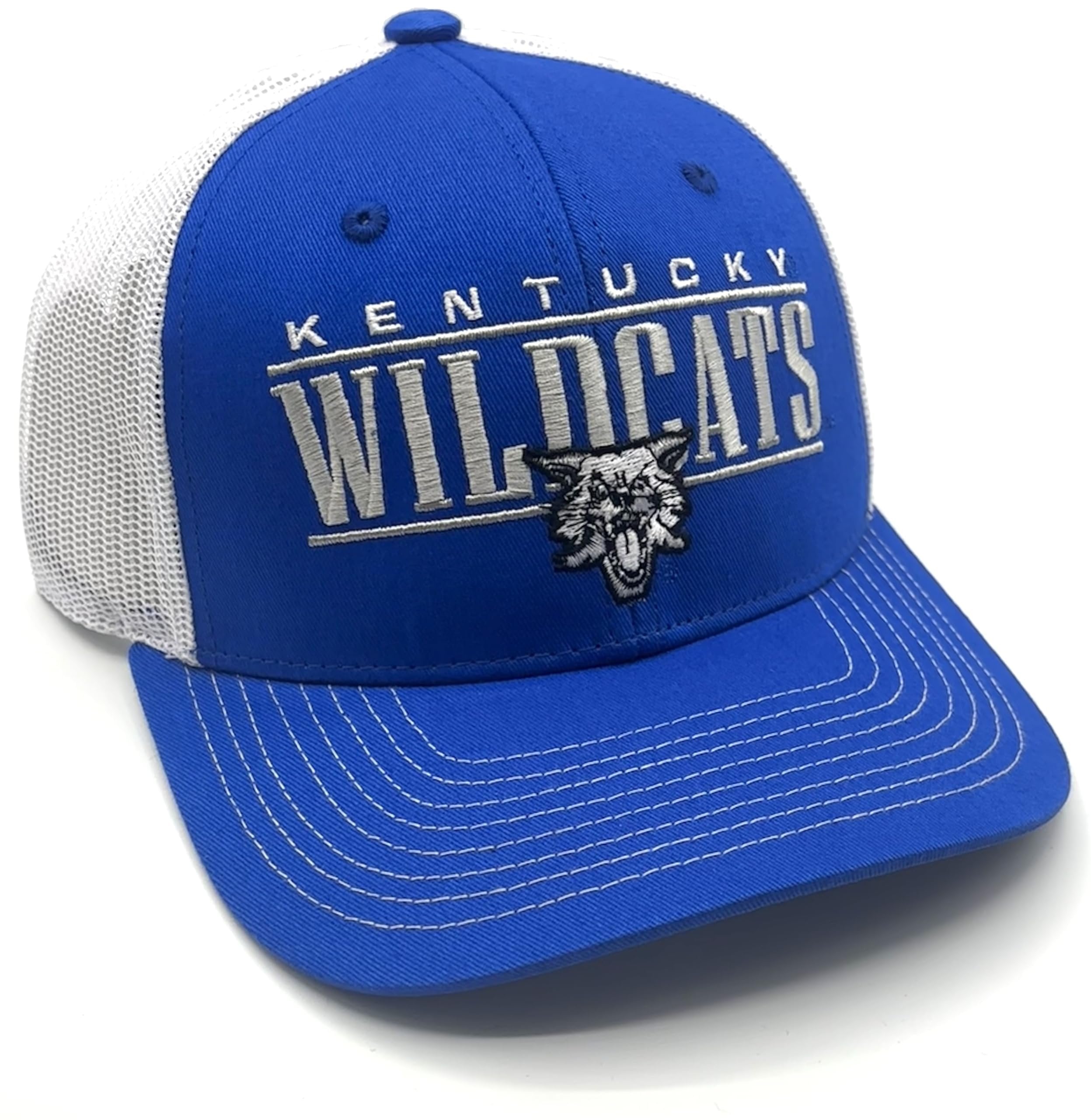 Officially Licensed Kentucky University Blue/White UK Mesh Trucker Hat Classic Adjustable Wildcats Embroidered Team Logo Structured Snapback Sports Cap