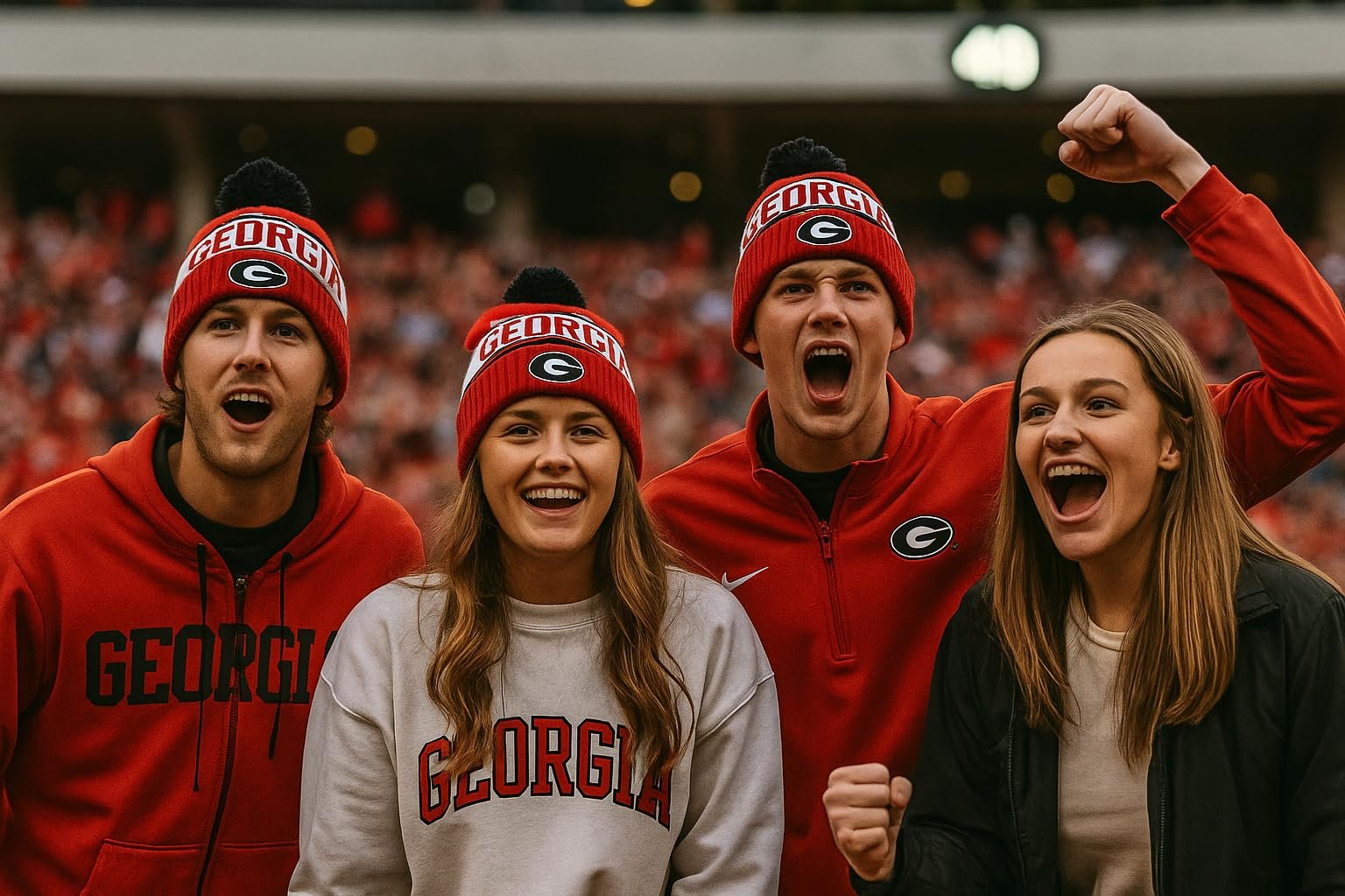 Officially Licensed Georgia Bulldogs Cuffed Knit Pom Beanie Hat Classic Edition Bulldogs Primary Home Team Logo Embroidered Winter Sports Ball Cap Multicolor