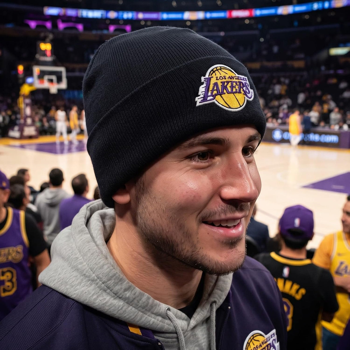 Los Angeles Lakers Black Cuff Knit Beanie Multicolor Logo Embroidery Unisex