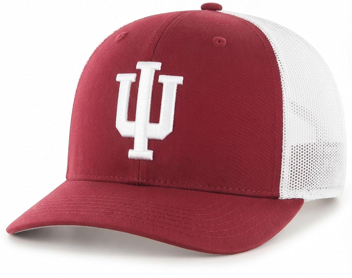 Indiana University Red White Mesh Trucker Hat Iconic IU Logo in Front