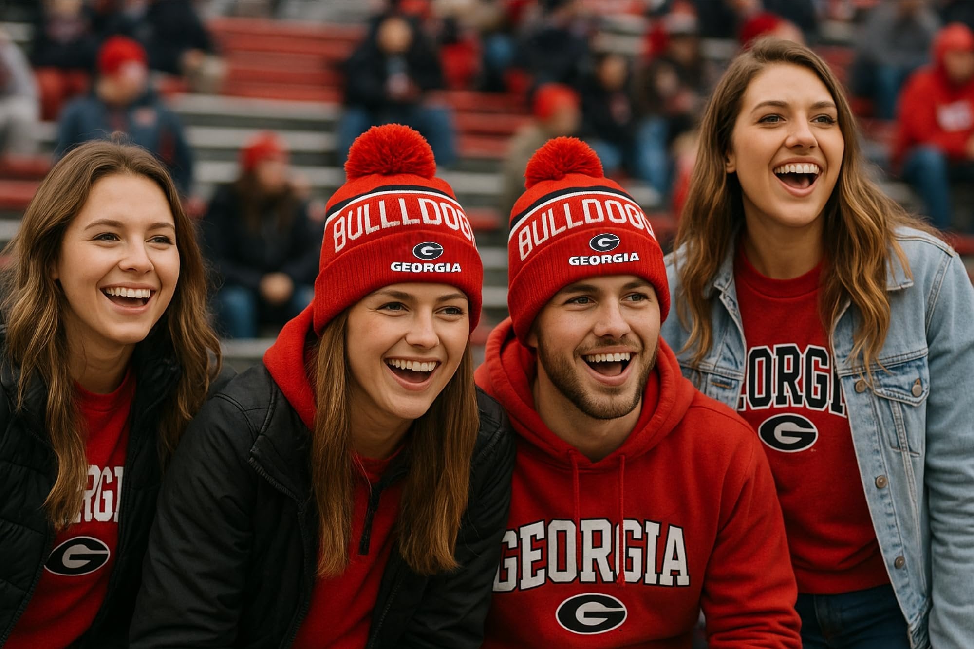 Officially Licensed Georgia Bulldogs Cuffed Knit Pom Beanie Hat Classic Edition Bulldogs Embroidered Team Logo Winter Cap Multicolor