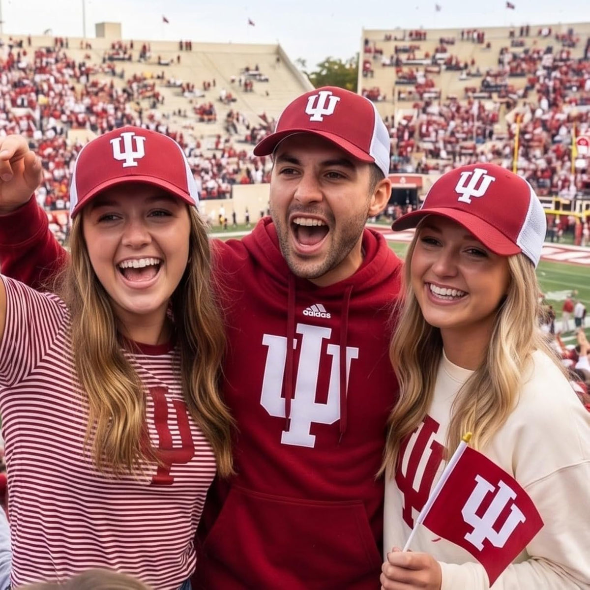 Indiana University Red White Mesh Trucker Hat Iconic IU Logo in Front