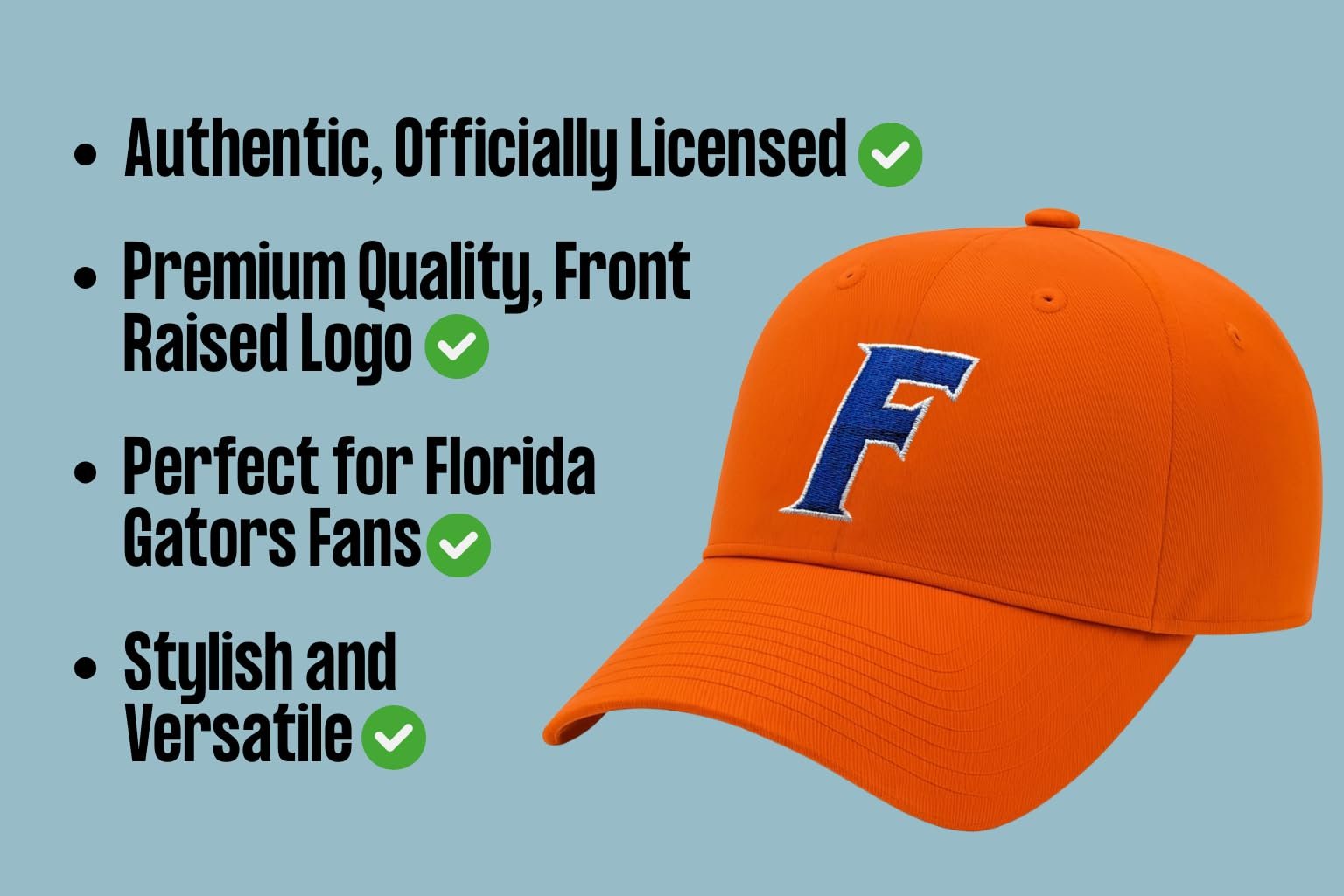 Officially Licensed University Florida Gators Hat Classic Relaxed Fit Adjustable Gators Blue/Orange Primary Team Logo Sports Baseball Cap