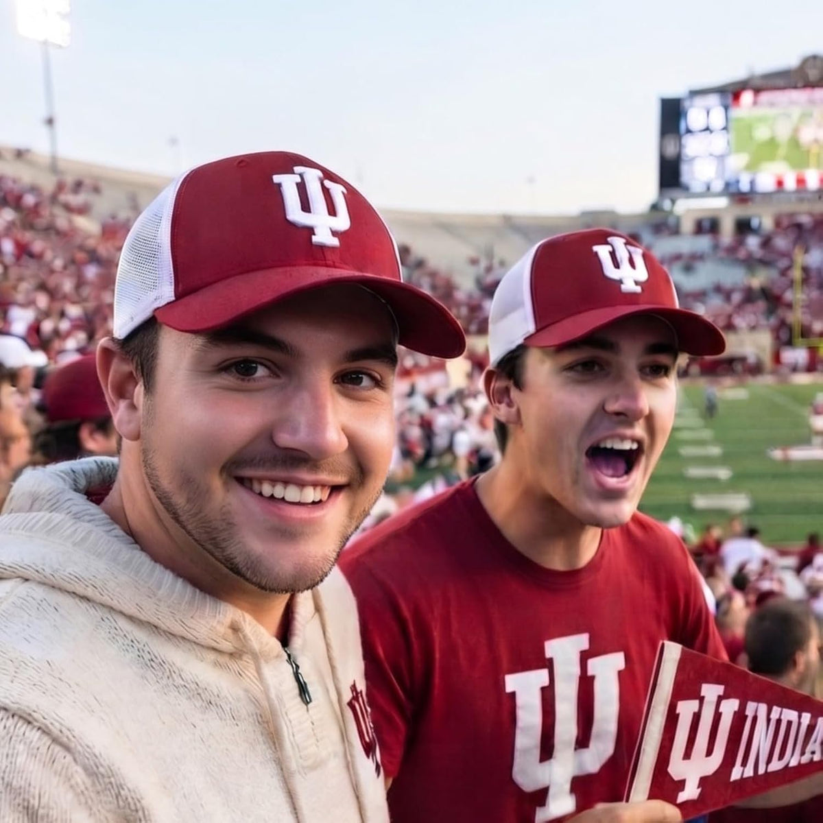 Indiana University Red White Mesh Trucker Hat Iconic IU Logo in Front