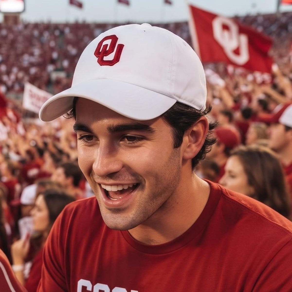 Oklahoma Sooners White MVP Hat Distintive Red 'OU' Logo Unisex Cap