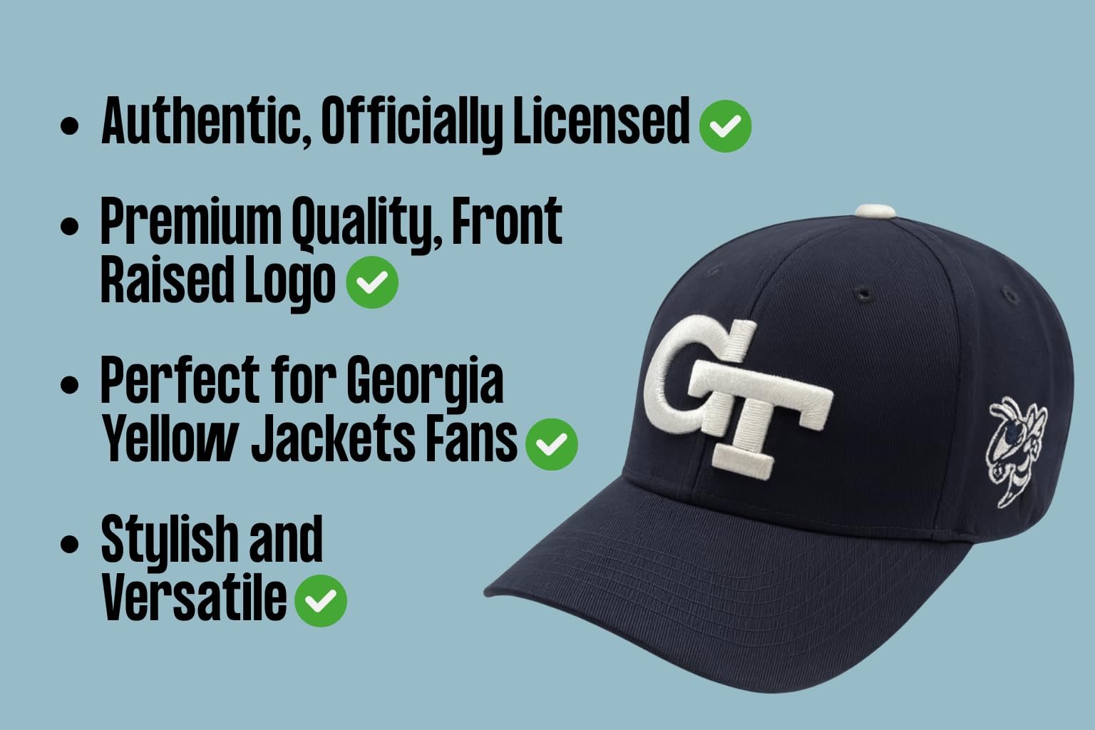 Officially Licensed Georgia Yellow Jackets Navy Blue/White MVP Hat Classic Edition Primary Team Logo Adjustable Embroidered Baseball Sports Ball Cap