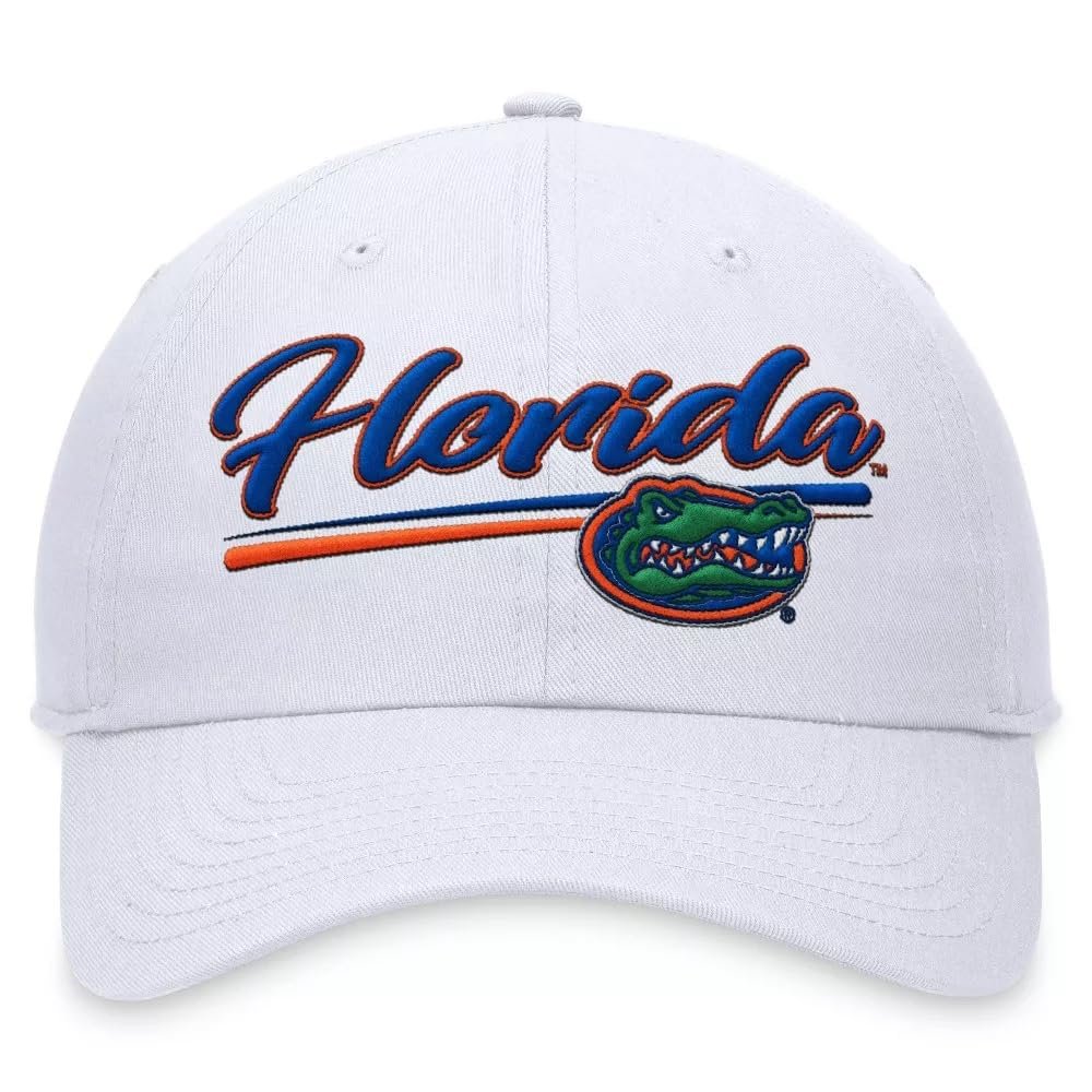 Officially Licensed University Florida Hat Classic Relaxed Fit White/Blue Embroidered Gators Team Logo Cap