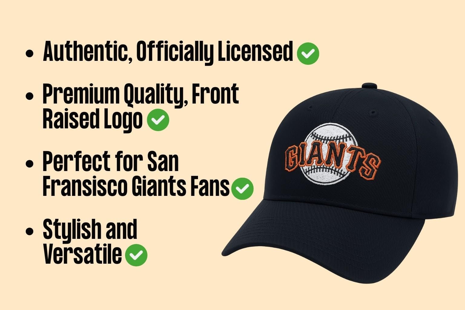 Officially Licensed San Francisco Giants Youth Kids Boys Girls Baseball Hat Classic MVP Cooperstown Collection Adjustable Embroidered SF Team Logo Sports Cap