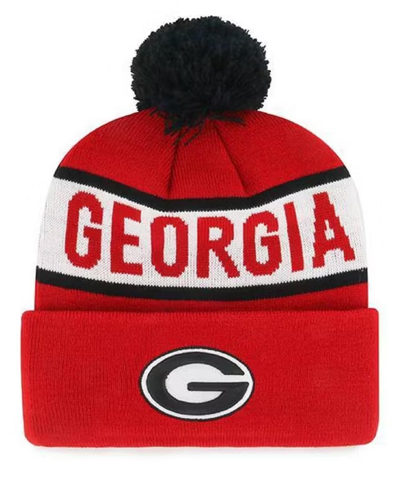 Officially Licensed Georgia Bulldogs Cuffed Knit Pom Beanie Hat Classic Edition Bulldogs Primary Home Team Logo Embroidered Winter Sports Ball Cap Multicolor