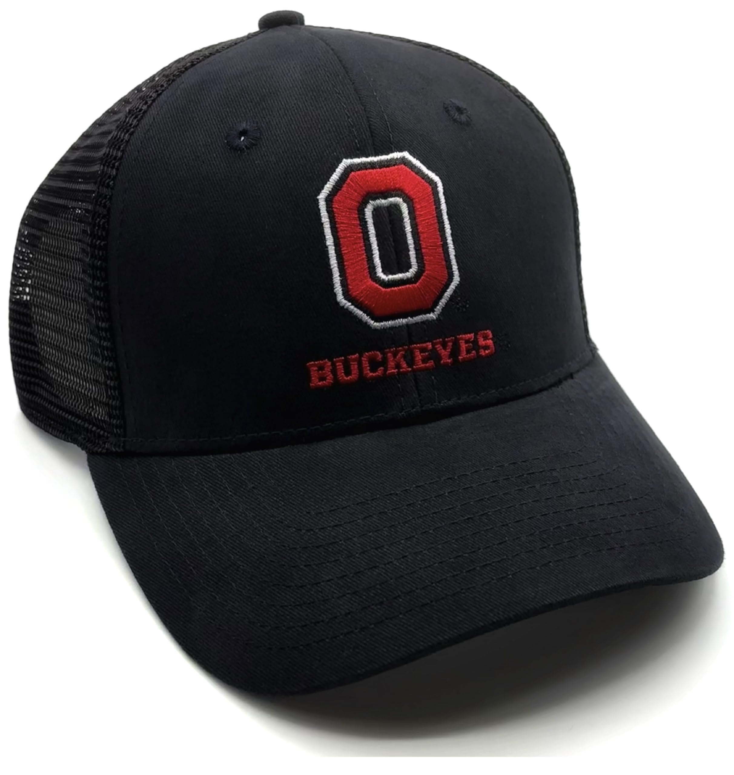 Officially Licensed Ohio State Black Mesh Trucker Hat Classic Edition Buckeyes Sports Team Logo Adjustable Structured Snapback Cap