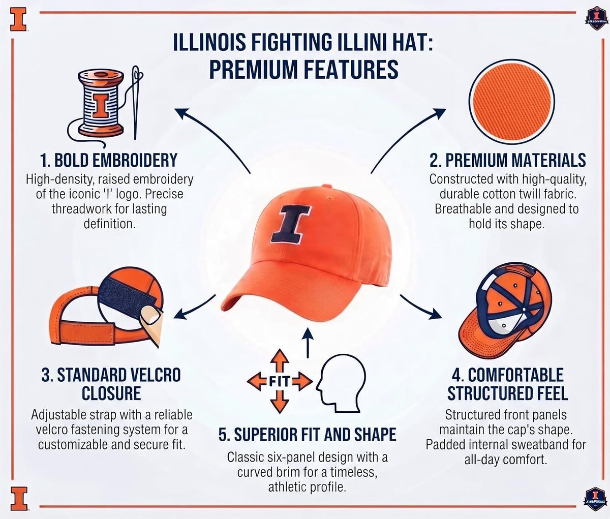 Illinois University Orange MVP Hat with Classic Navy 'I' Logo on Front