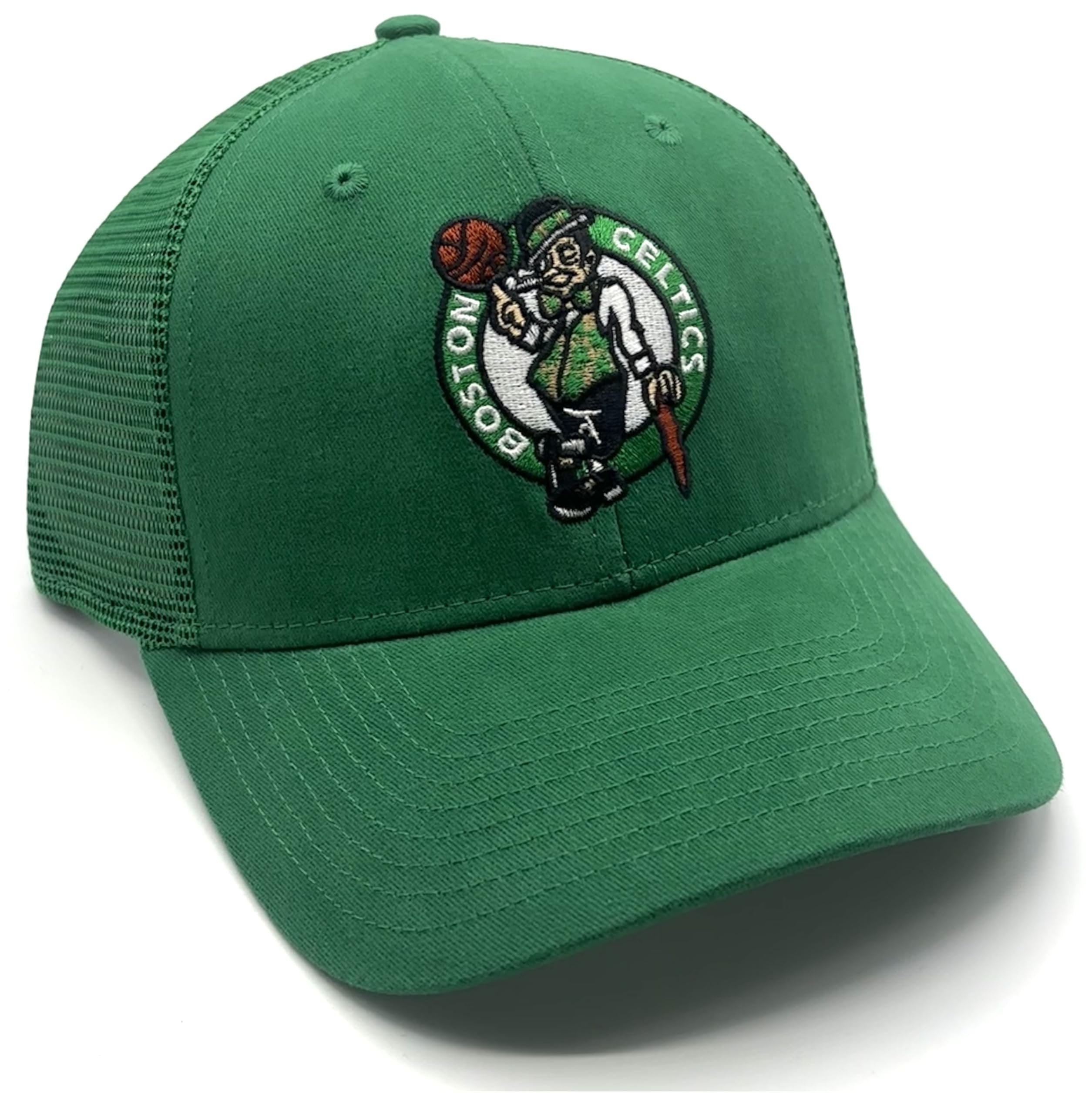 Officially Licensed Boston Basketball Sports Hat Classic Primary Team Logo Green Mesh Trucker Adjustable Structured Snapback Cap