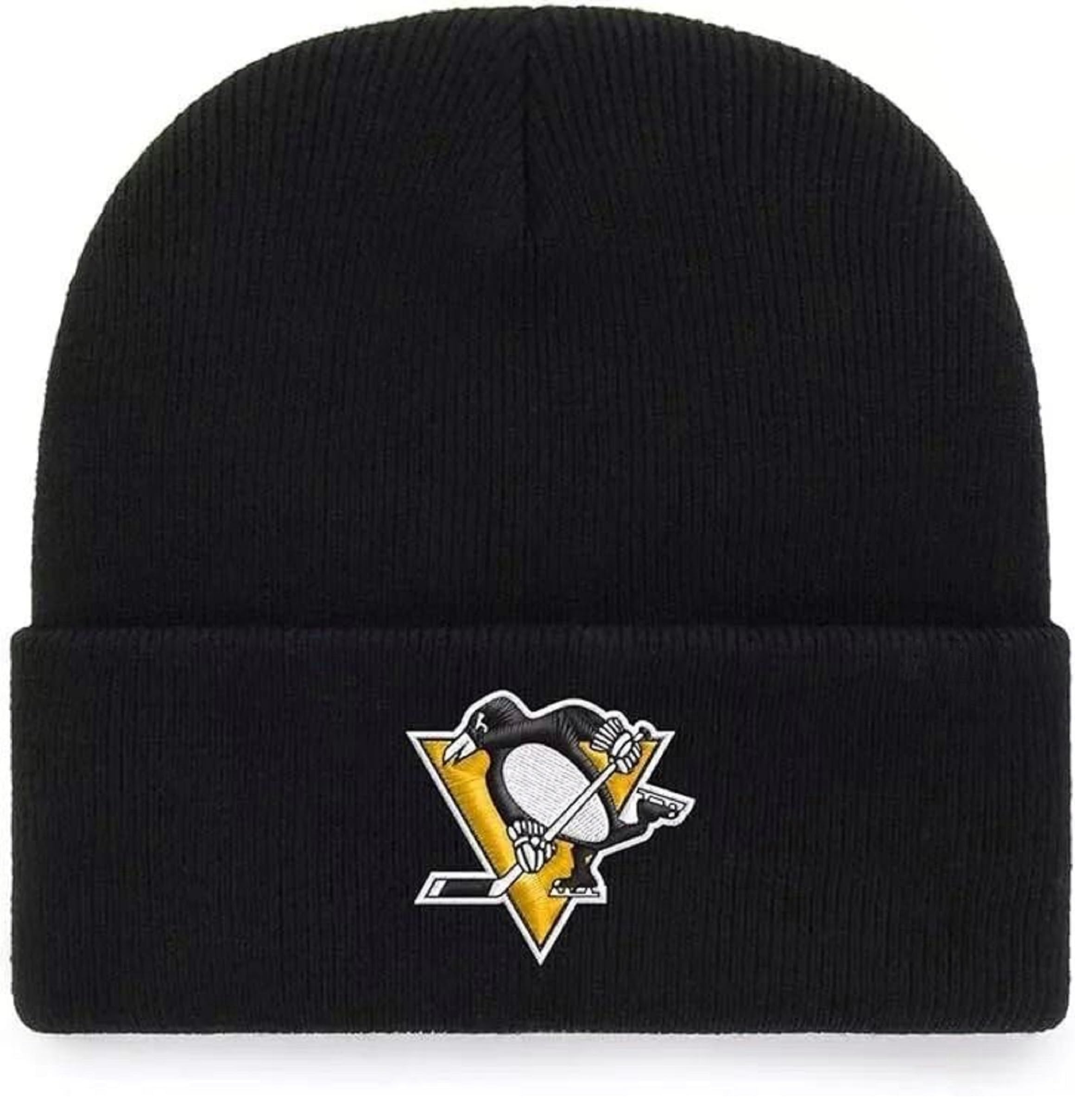 Officially Licensed Pittsburgh Hockey Cuffed Knit Beanie Hat Classic Primary Team Logo Embroidered Black Cold Weather Cap
