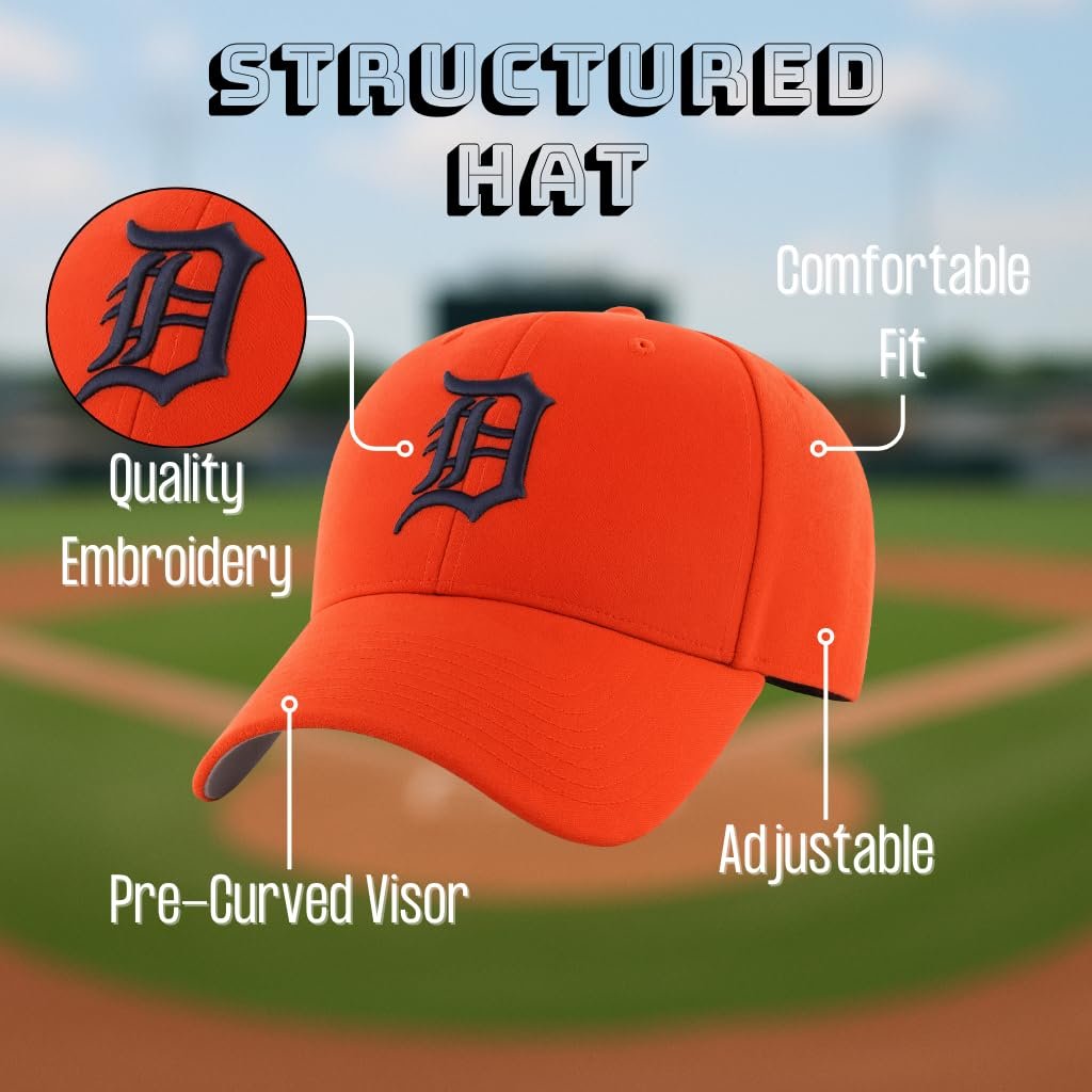 Officially Licensed Detroit Tigers Youth Boys Girls Baseball Hat Classic MVP Orange/Blue Adjustable Embroidered Team Logo Kids Sports Cap