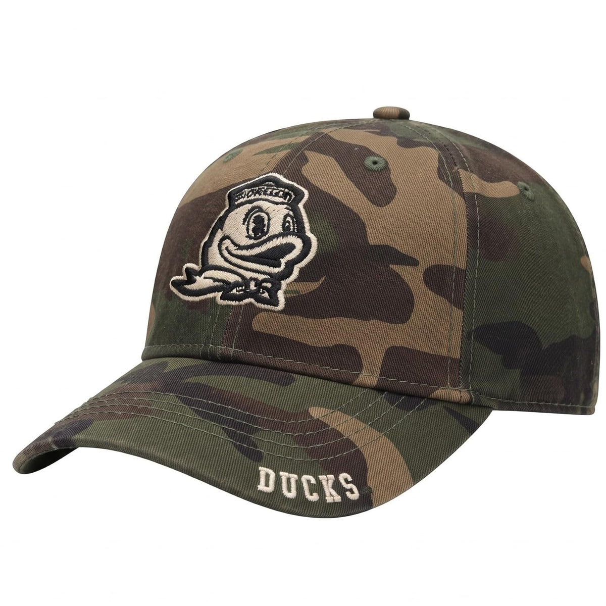 Oregon Ducks Camo Relaxed Fit Hat with Embroidered Duck Logo Unisex Cap