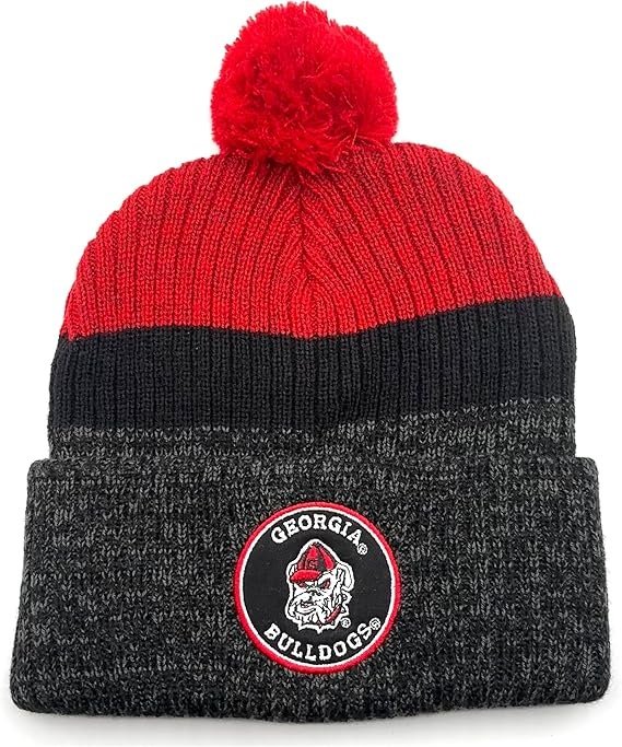Officially Licensed Georgia Cuffed Knit Pom Beanie Hat Classic Edition Bulldogs Team Logo Winter Cap